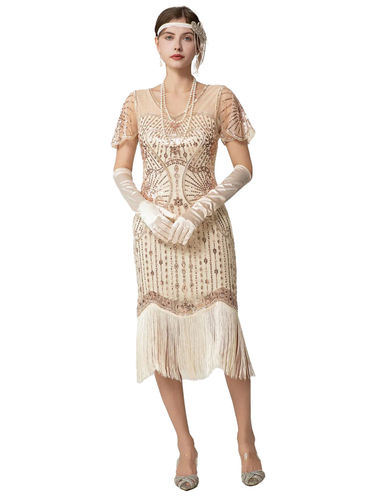 Robe Charleston à paillettes franges et perles des années 1920 - Image 11