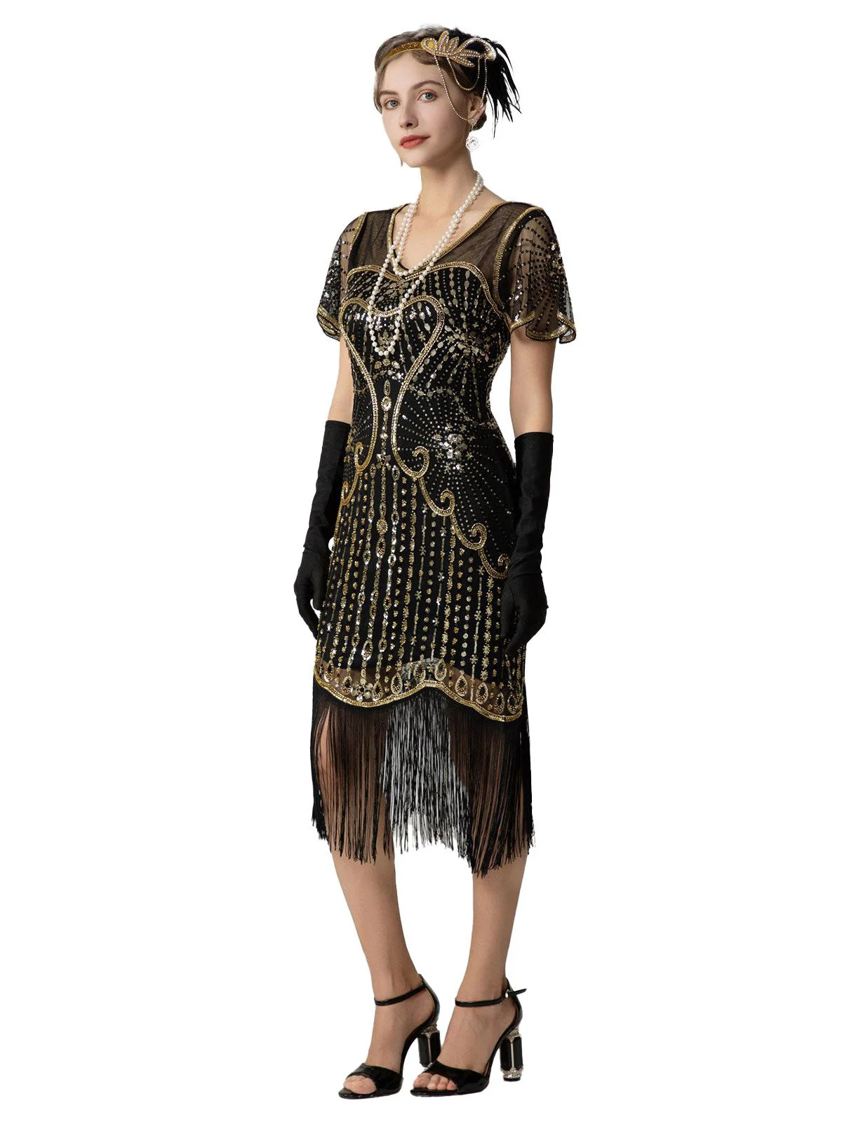 Robe Charleston à paillettes franges et perles des années 1920 - Image 12