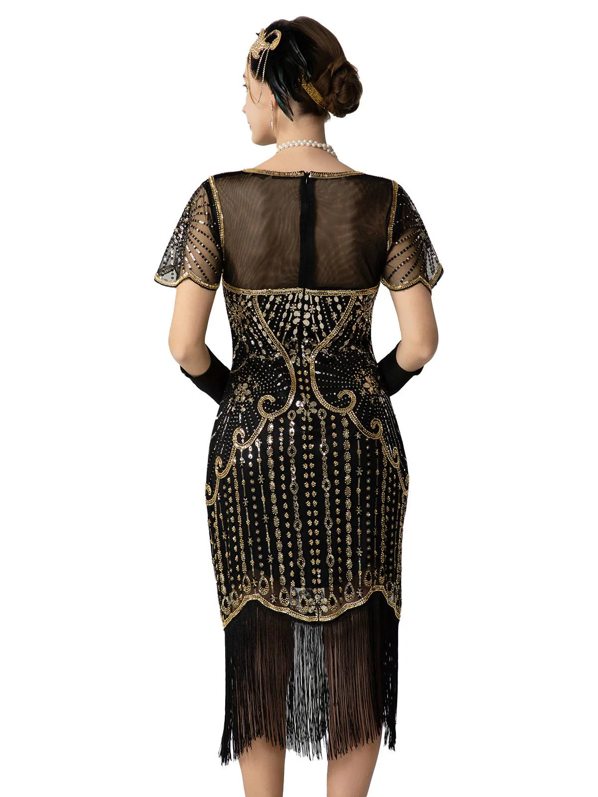 Robe Charleston à paillettes franges et perles des années 1920 - Image 13