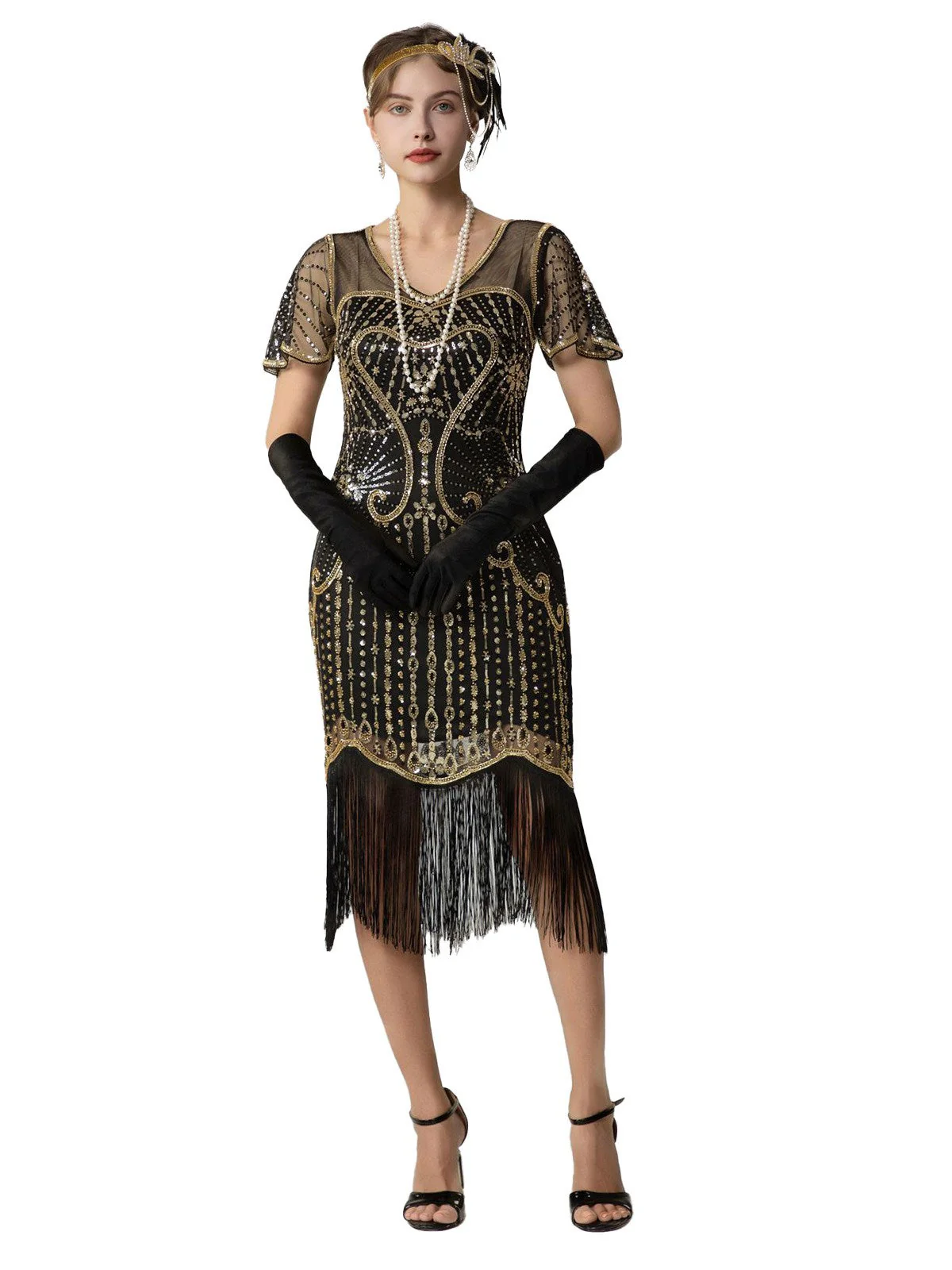 Robe Charleston à paillettes franges et perles des années 1920 - Image 15