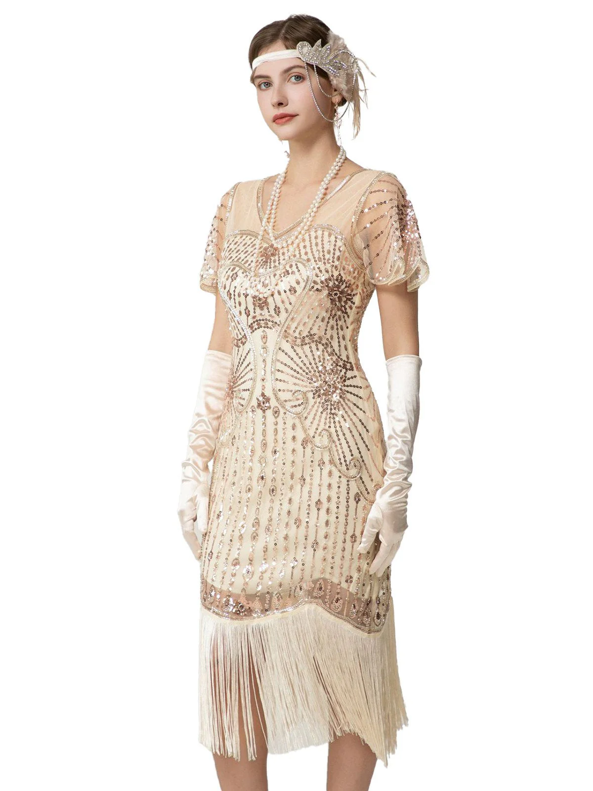 Robe Charleston à paillettes franges et perles des années 1920 - Image 2