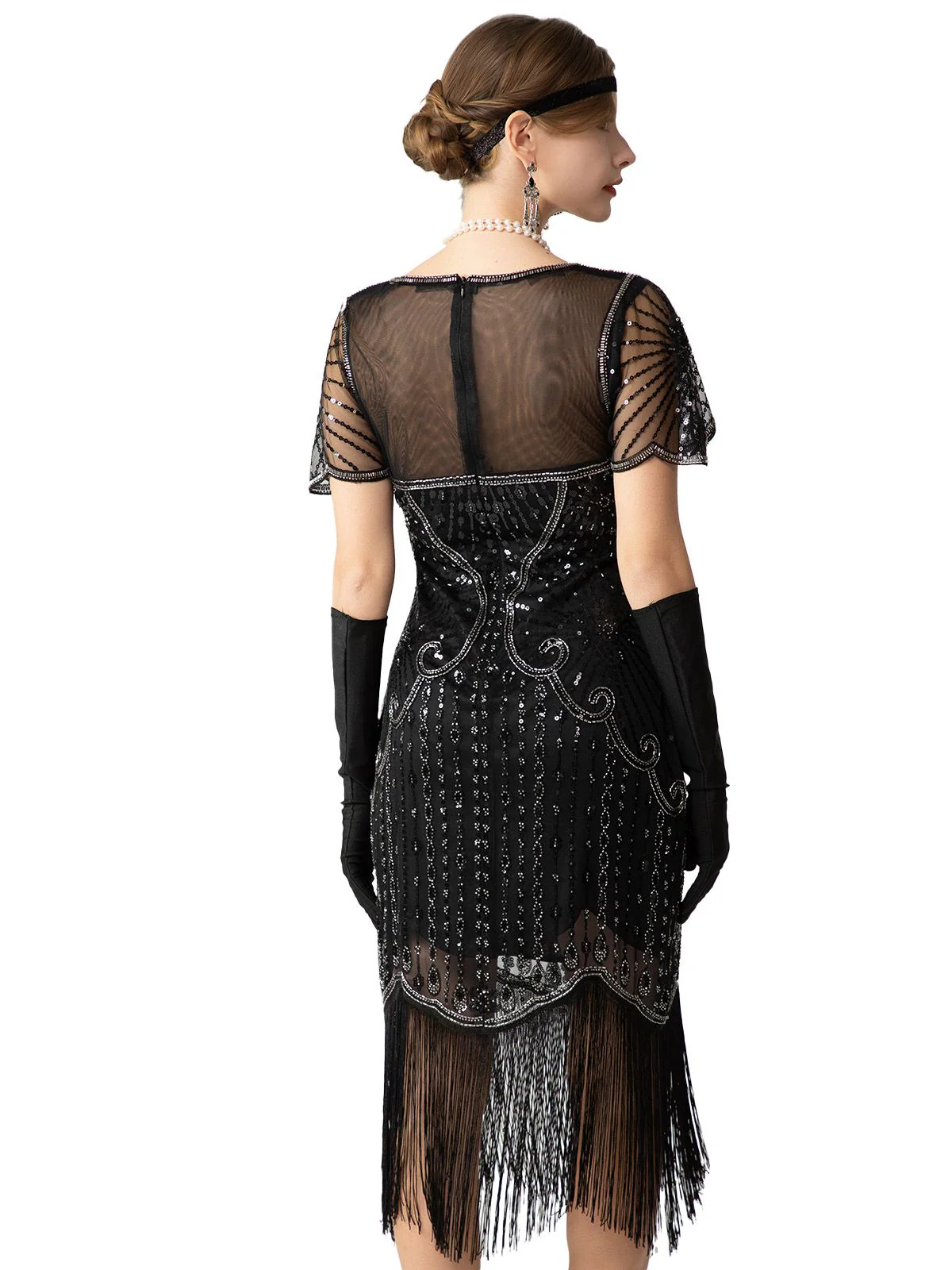 Robe Charleston à paillettes franges et perles des années 1920 - Image 5