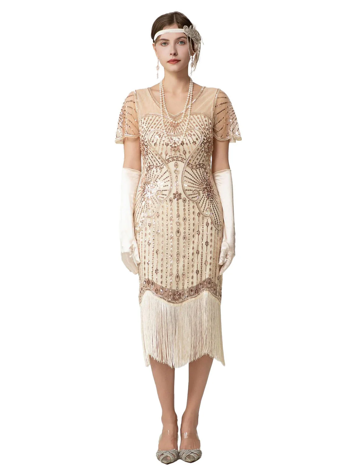 Robe Charleston à paillettes franges et perles des années 1920 - Image 8