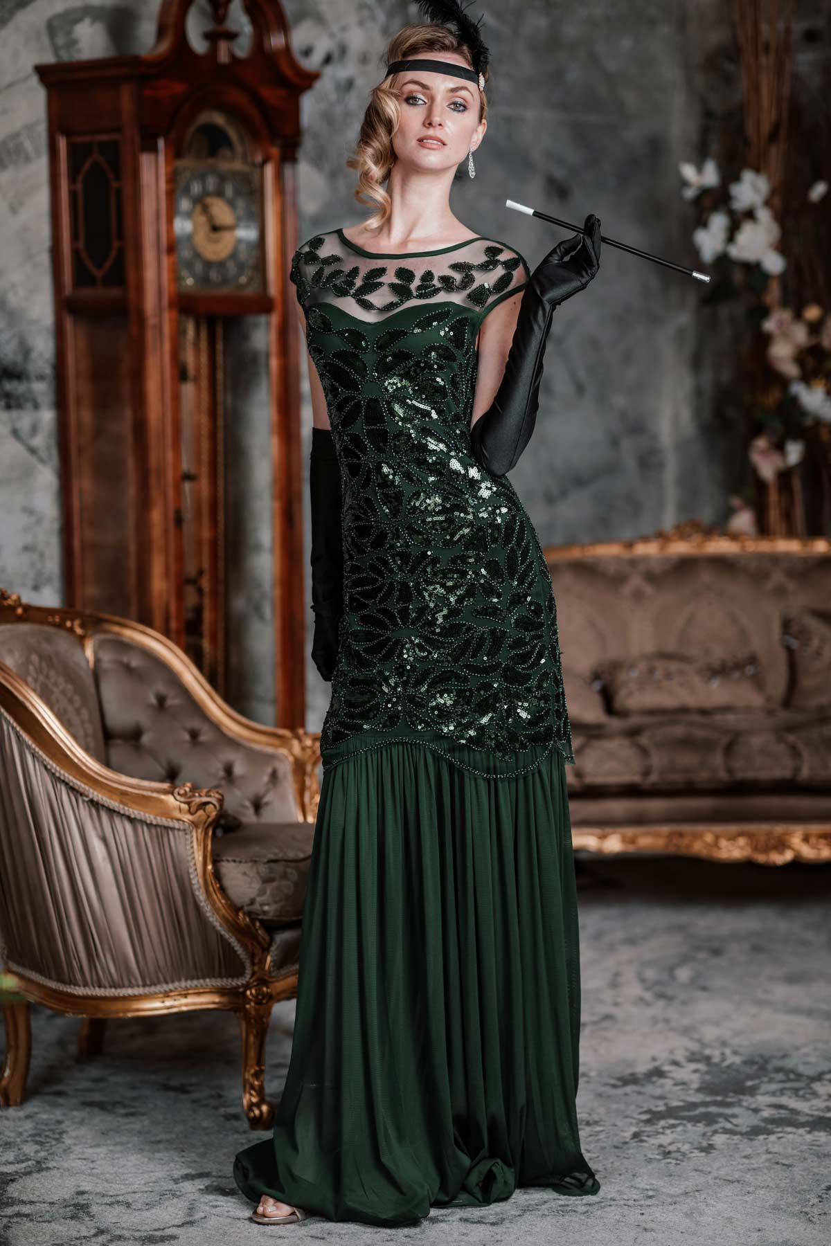 Robe Charleston Vintage Année 20 Gatsby Maxi à Paillettes Soirée - Image 3
