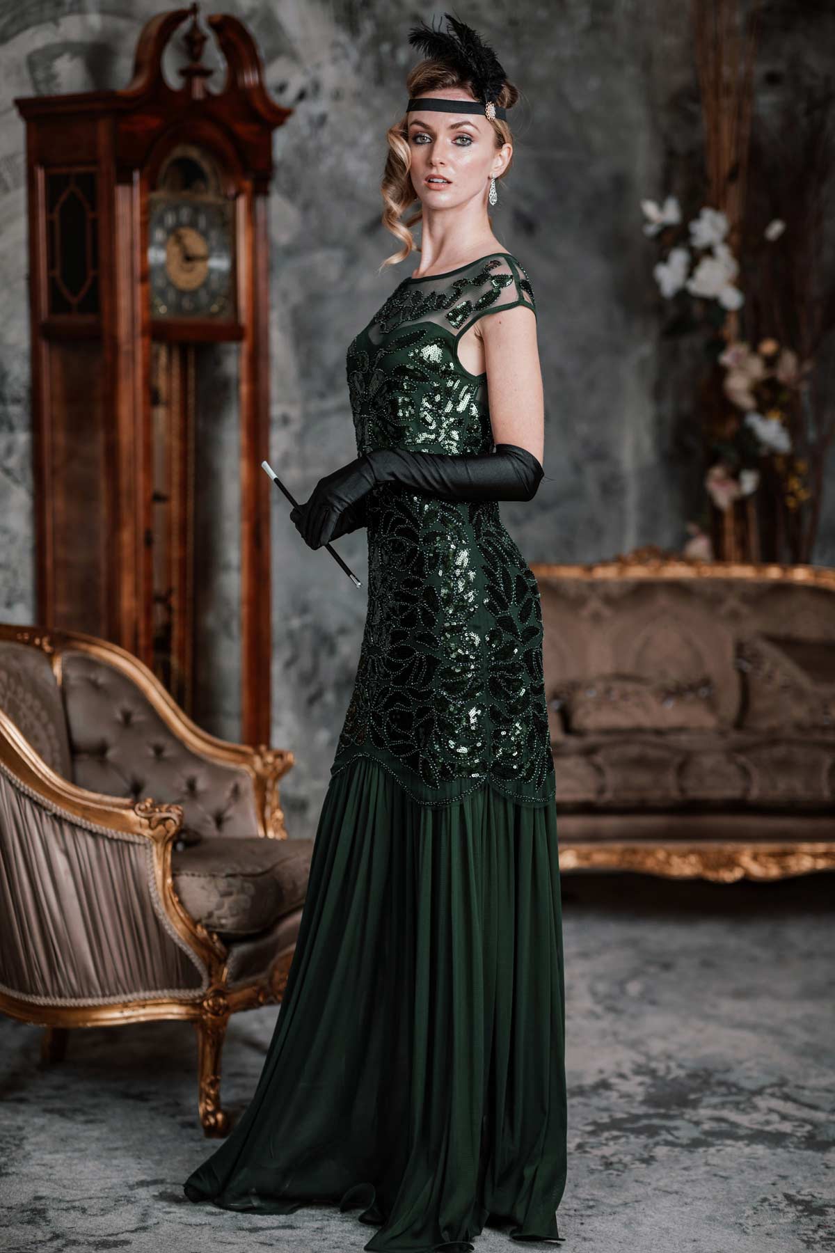 Robe Charleston Vintage Année 20 Gatsby Maxi à Paillettes Soirée - Image 4