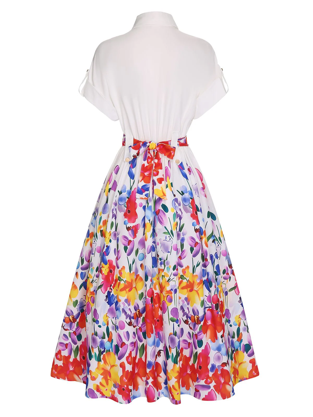 Robe chemise blanche à ceinture et col fleuri des années 40 - Image 2