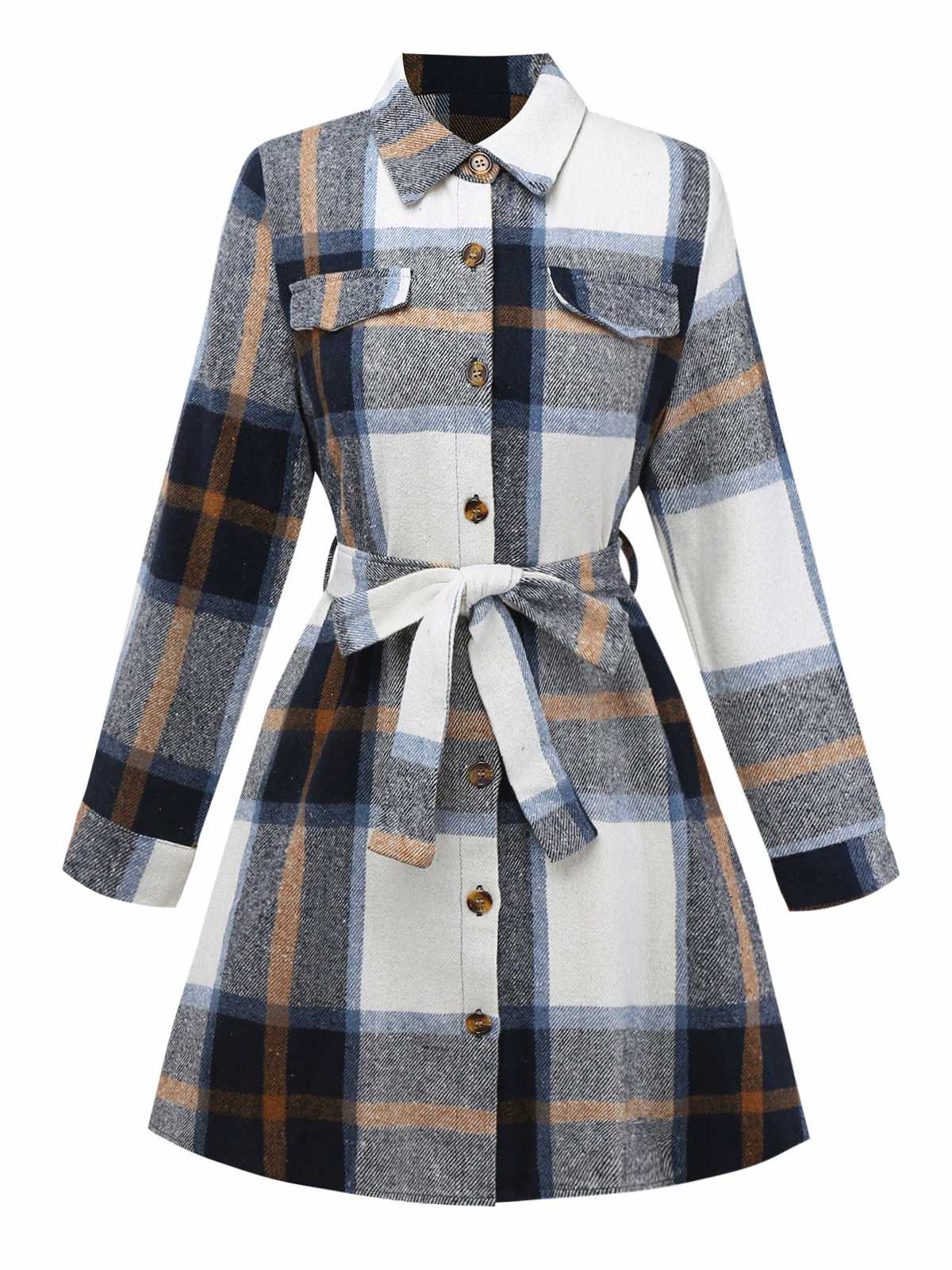 Robe-chemise carreaux multicolores avec ceinture années 1960 - Image 2