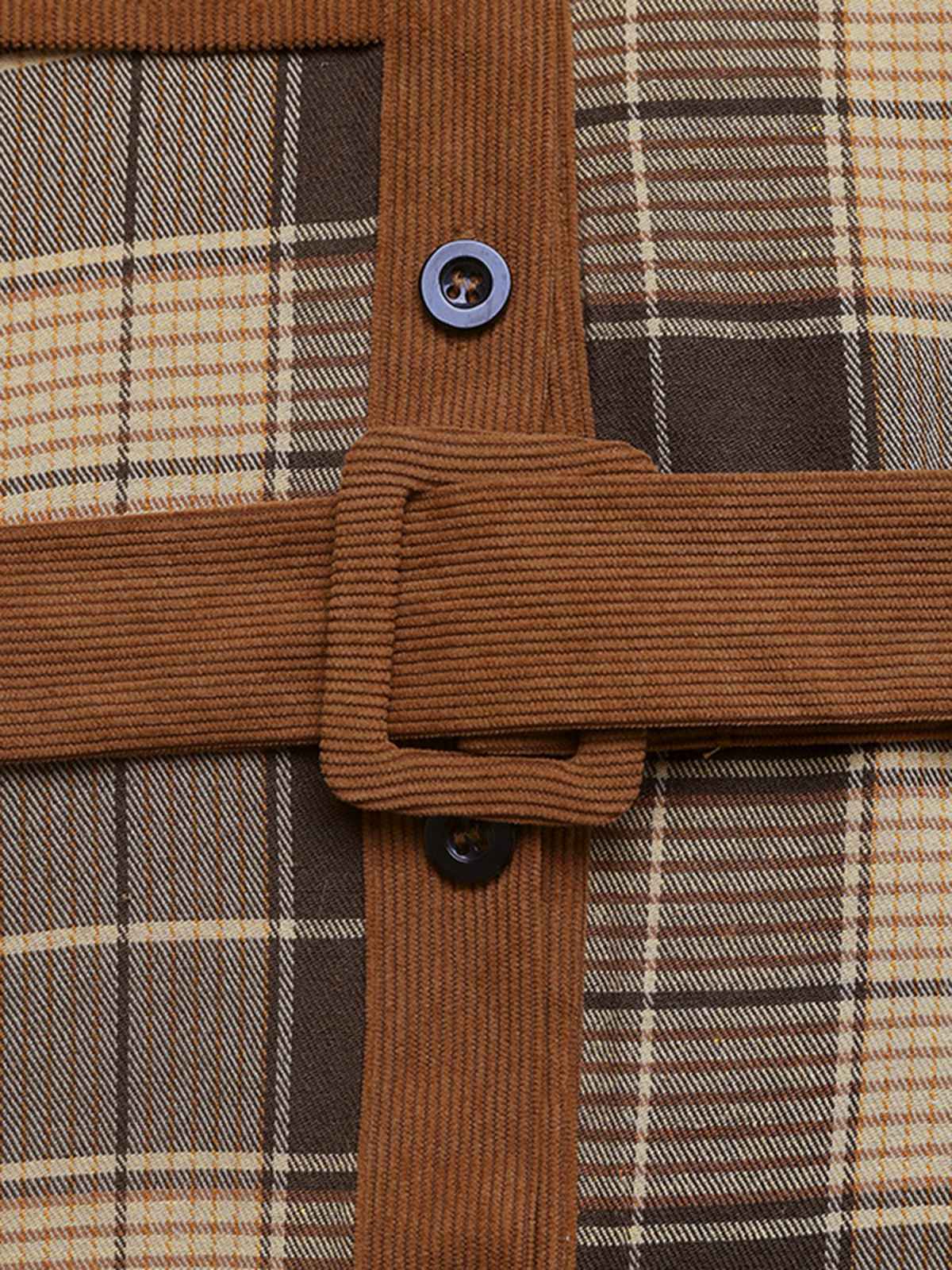 Robe chemise marron à carreaux en velours côtelé années 1950 - Image 5