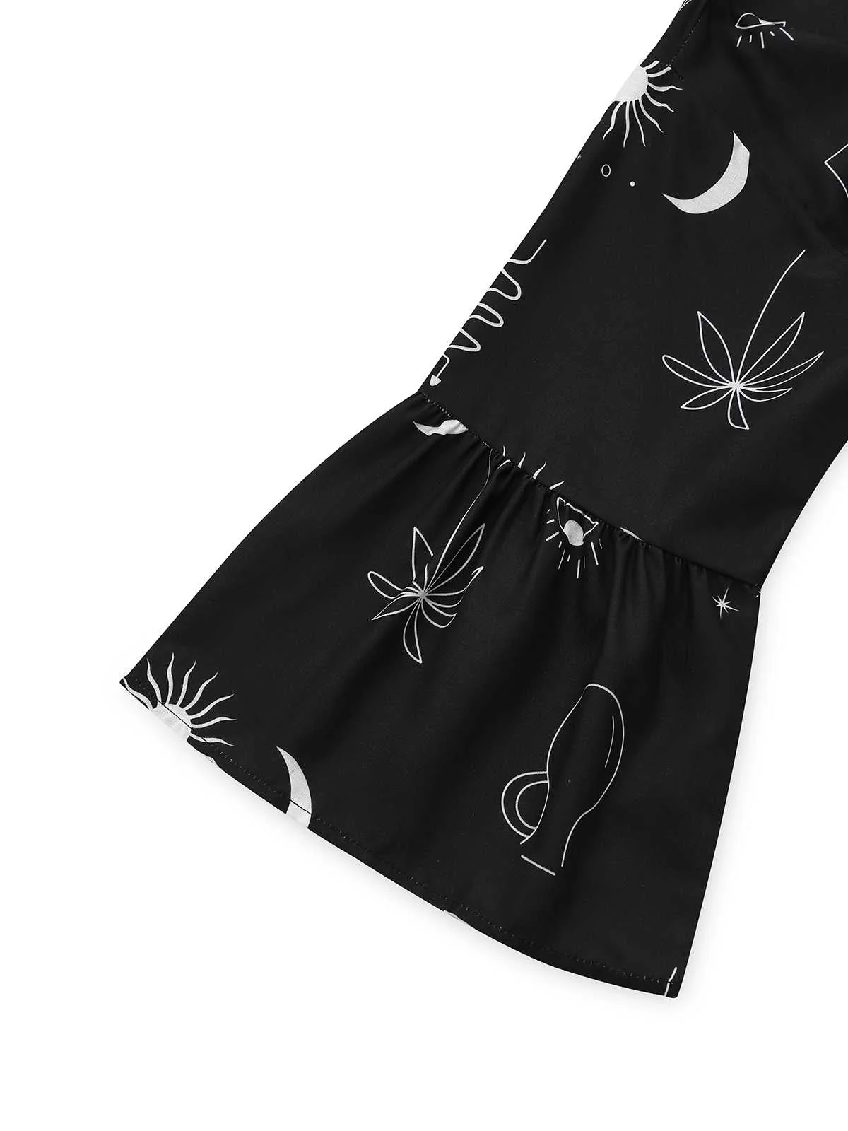 Robe chemise noire à manches évasées imprimée années 1970 - Image 4