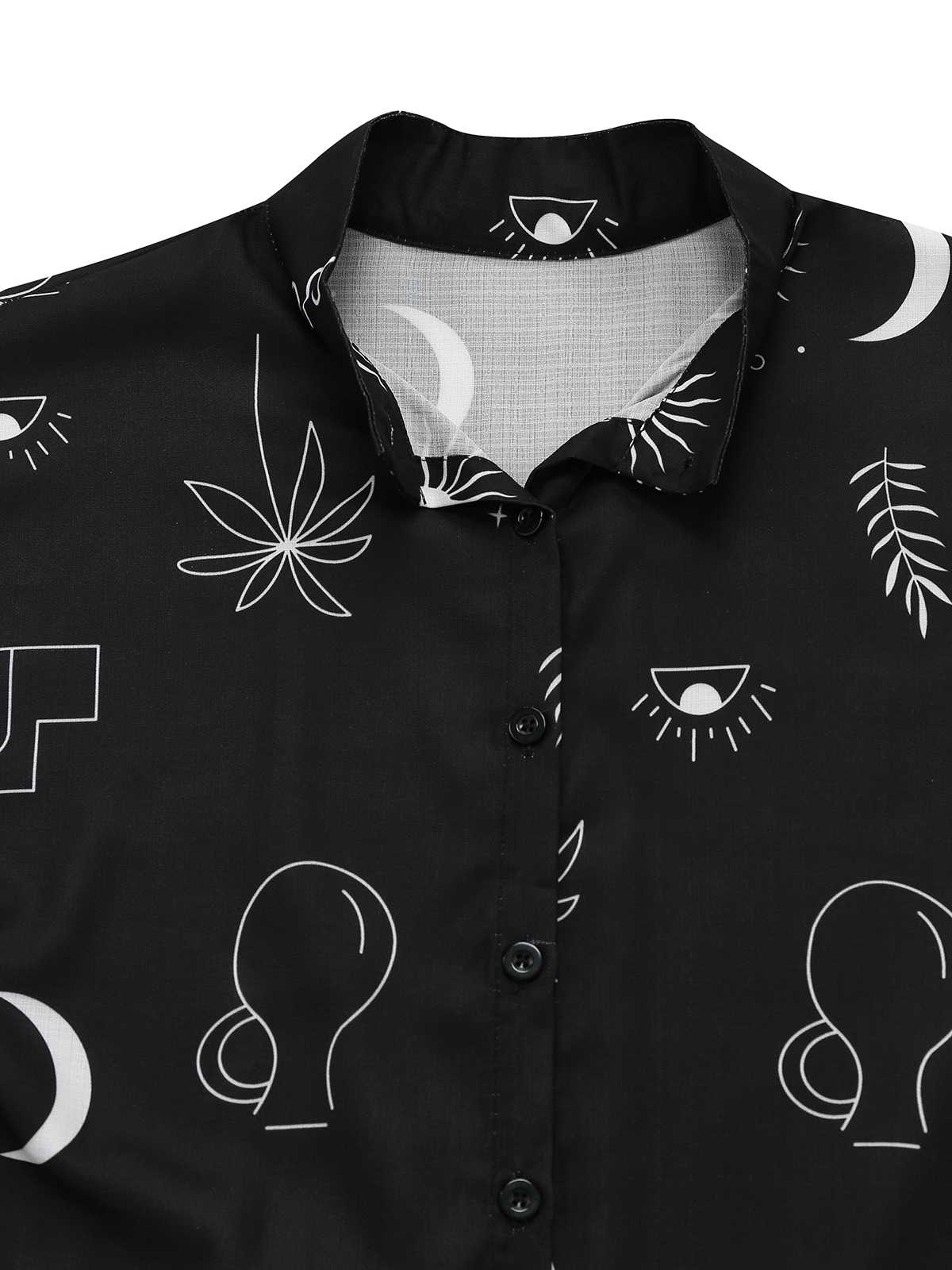 Robe chemise noire à manches évasées imprimée années 1970 - Image 5