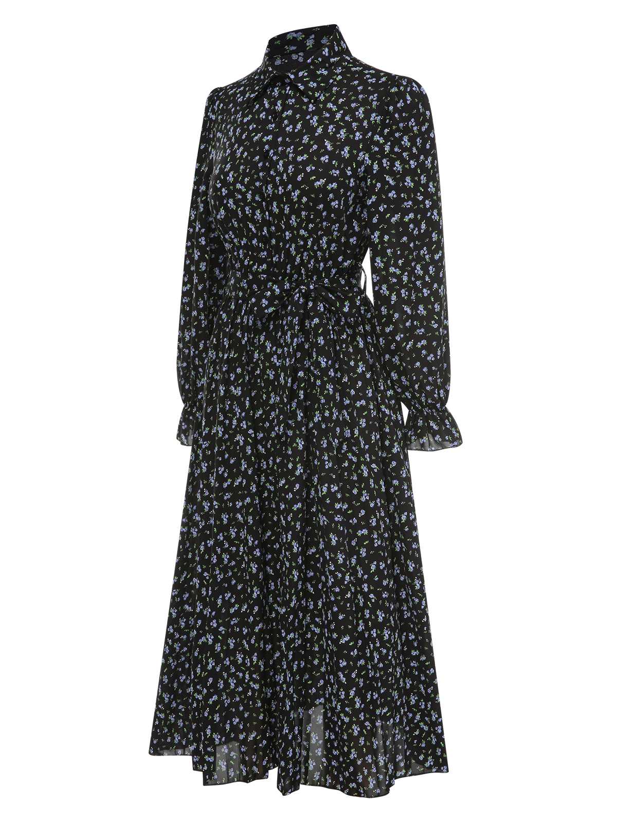 Robe chemise plissée à ceinture et à petits motifs floraux des années 1940 - Image 10