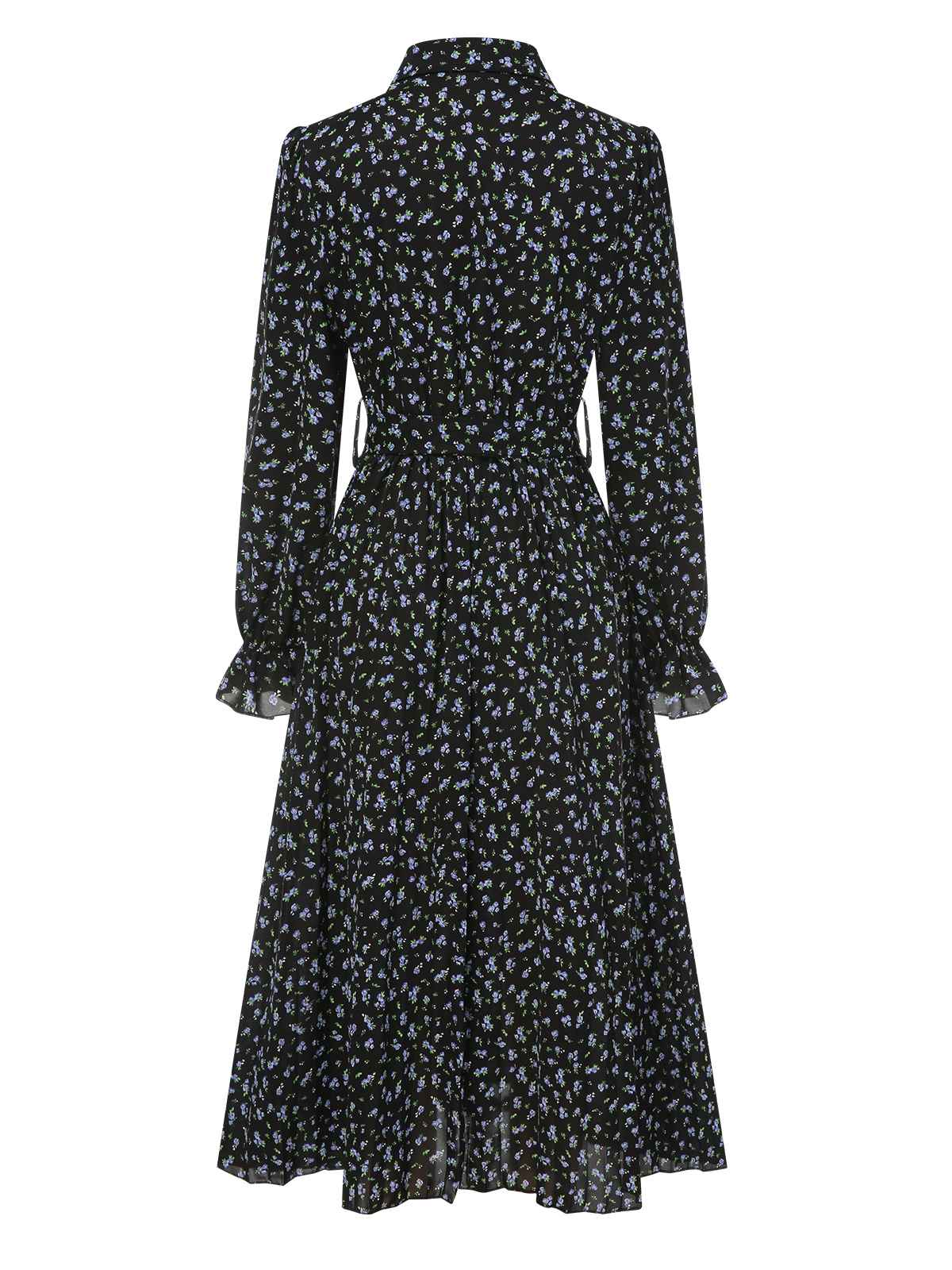 Robe chemise plissée à ceinture et à petits motifs floraux des années 1940 - Image 11