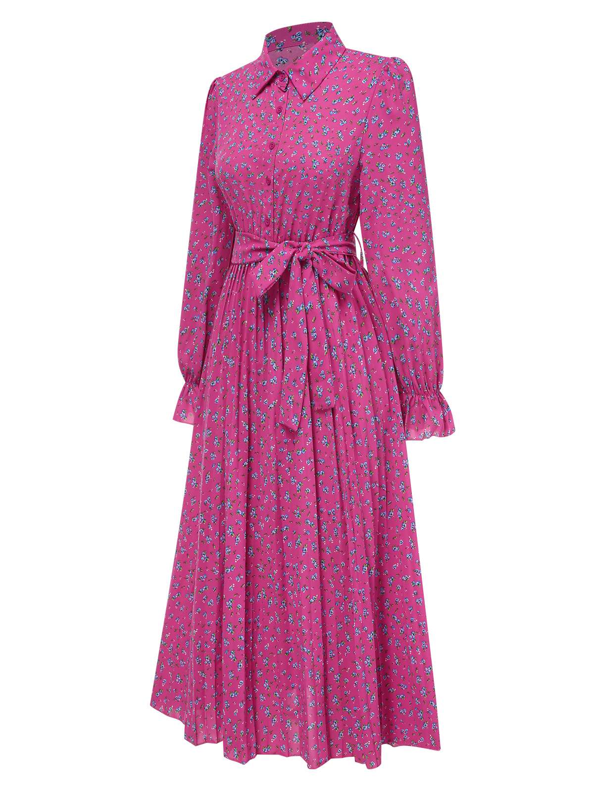 Robe chemise plissée à ceinture et à petits motifs floraux des années 1940 - Image 2