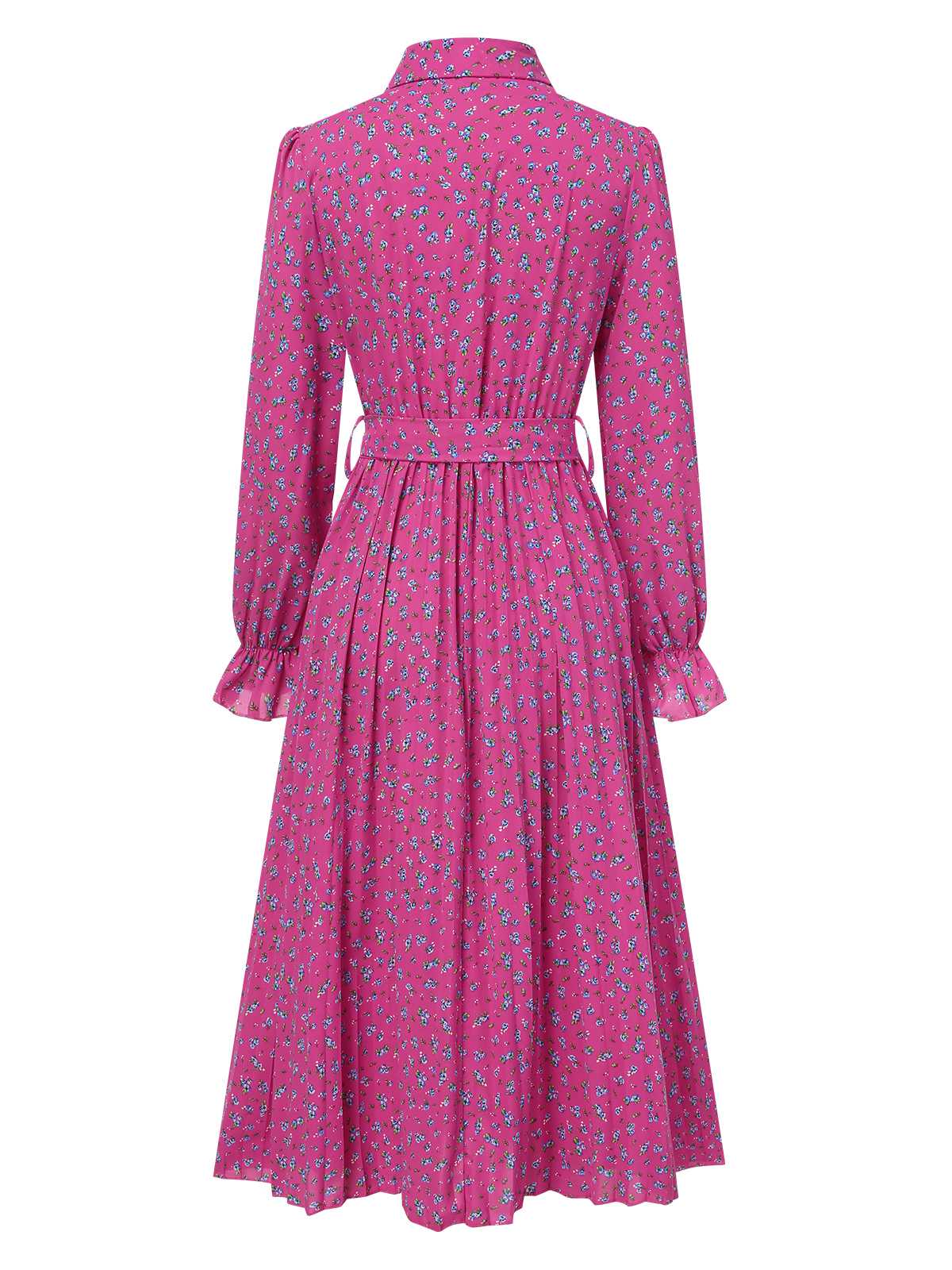 Robe chemise plissée à ceinture et à petits motifs floraux des années 1940 - Image 3