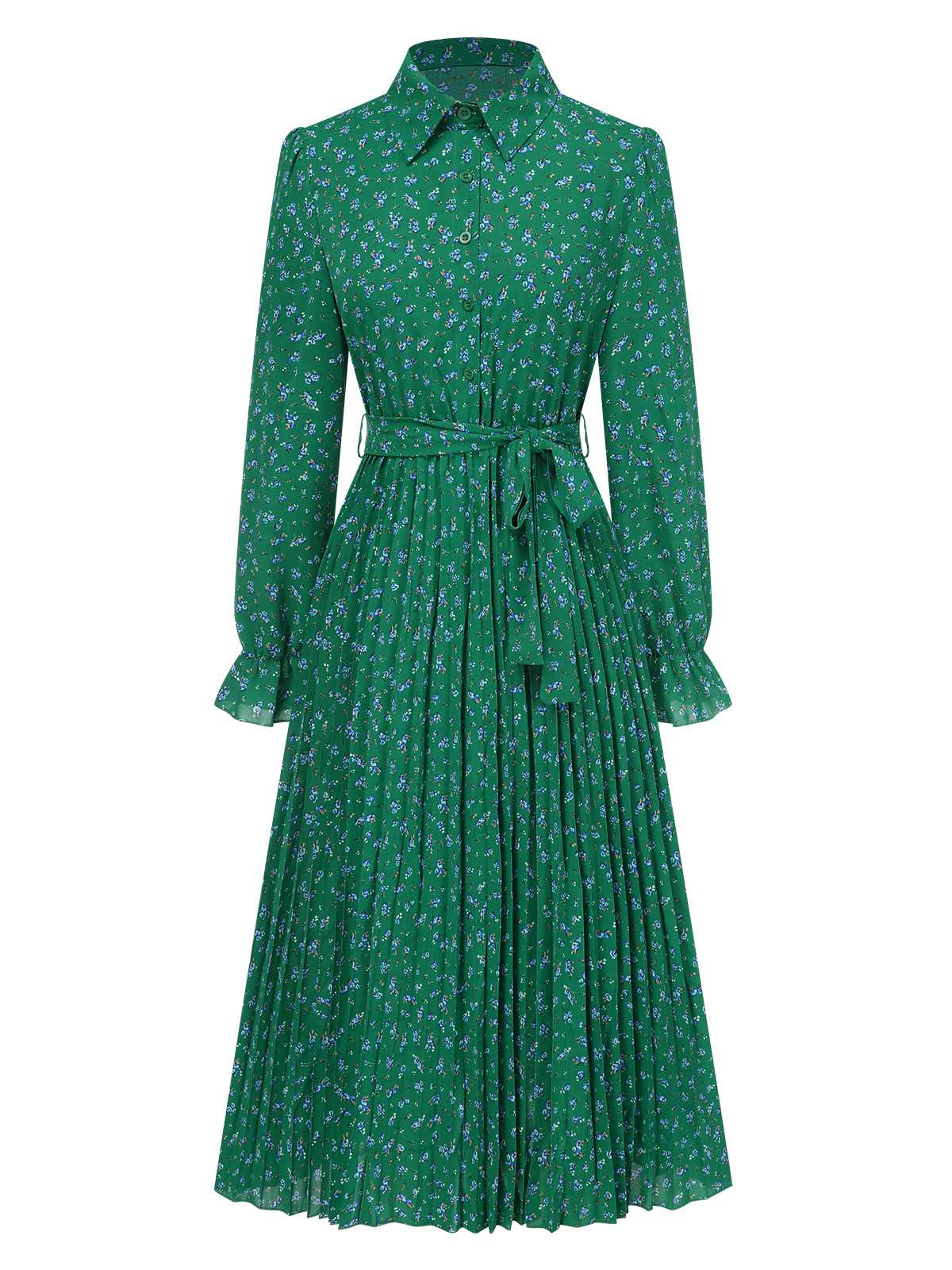 Robe chemise plissée à ceinture et à petits motifs floraux des années 1940 - Image 5