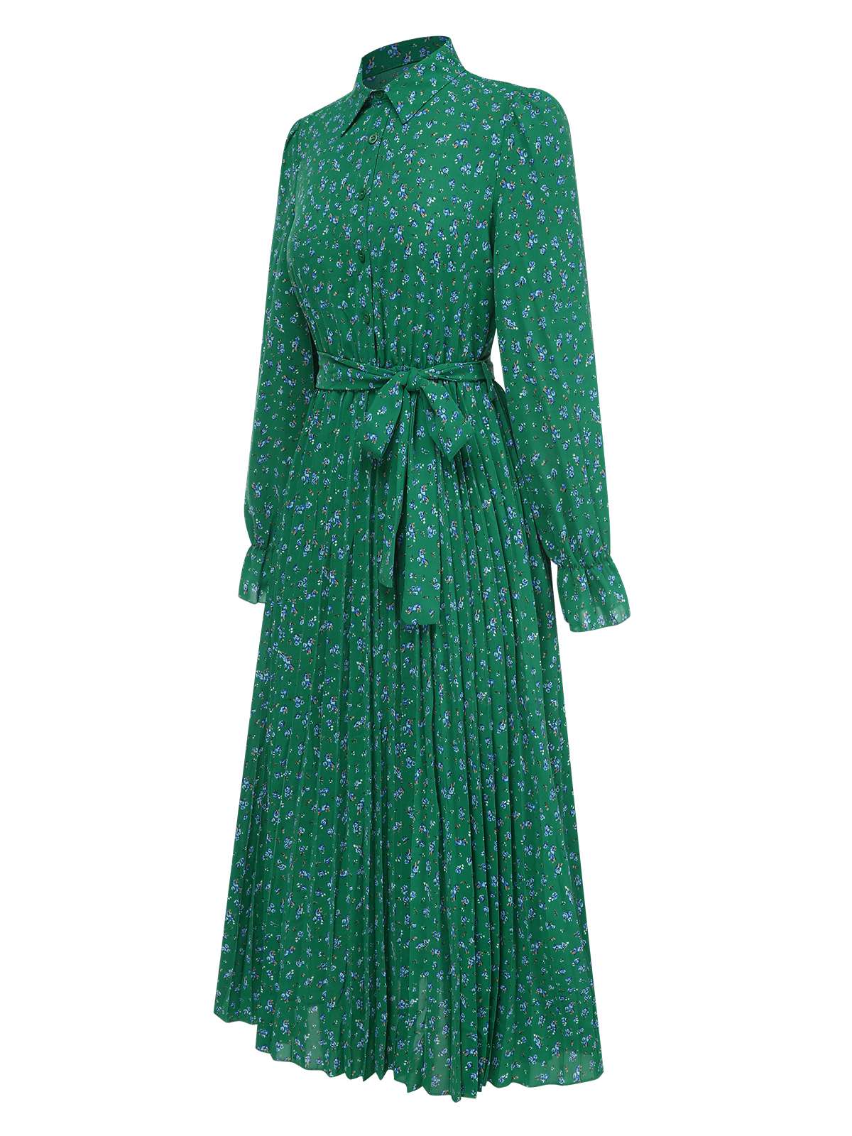 Robe chemise plissée à ceinture et à petits motifs floraux des années 1940 - Image 6