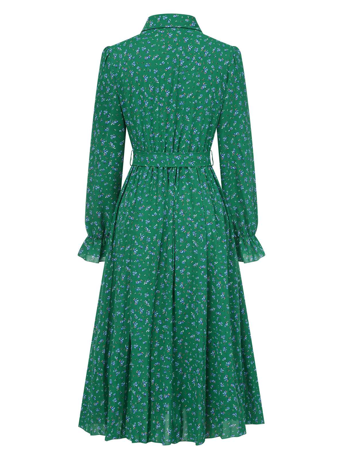 Robe chemise plissée à ceinture et à petits motifs floraux des années 1940 - Image 7