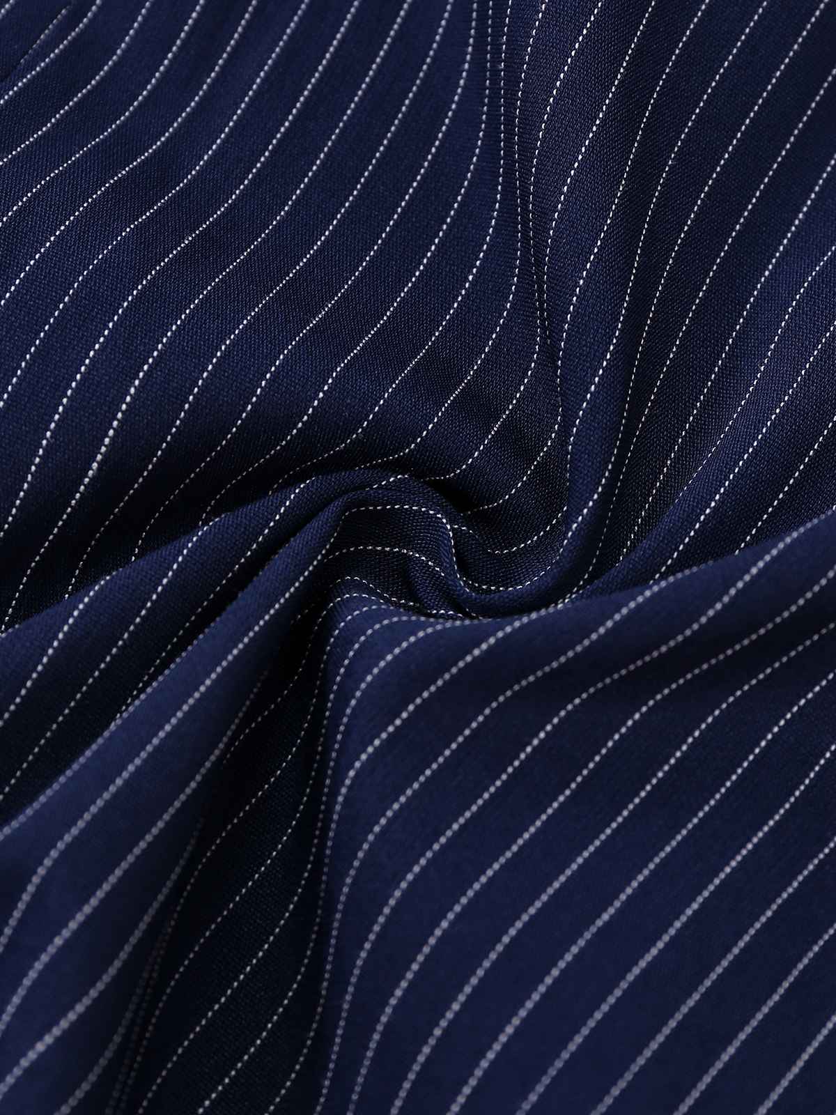 Robe chemise plissée à fines rayures bleues des années 70 - Image 11