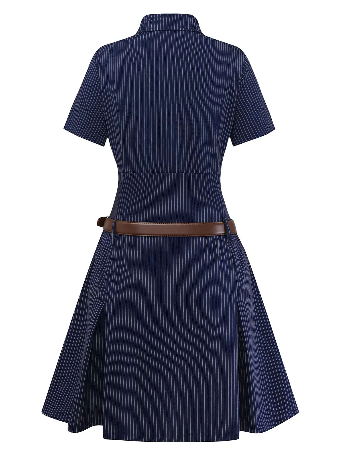 Robe chemise plissée à fines rayures bleues des années 70 - Image 7