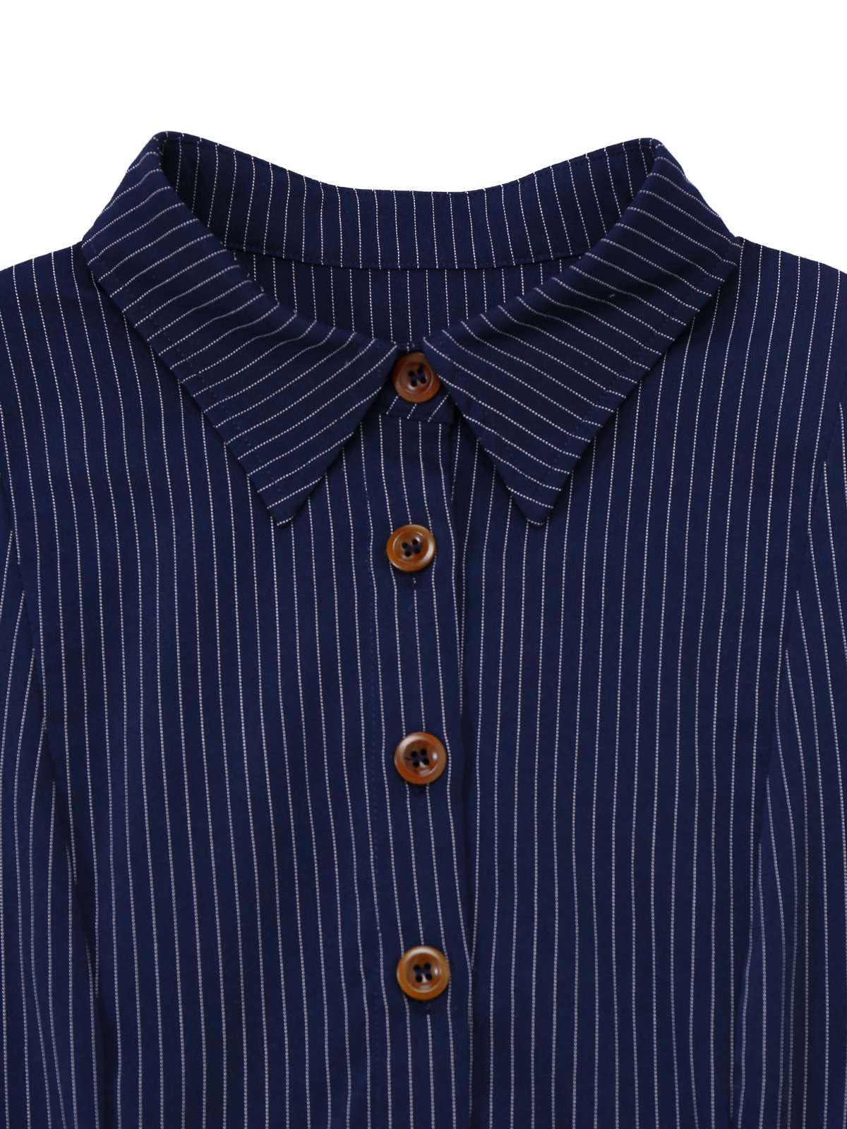 Robe chemise plissée à fines rayures bleues des années 70 - Image 8
