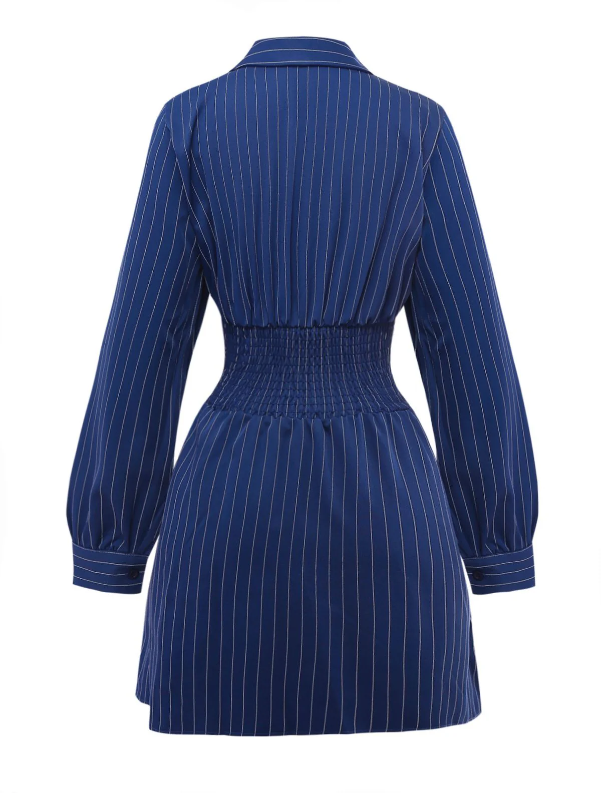 Robe chemise rayée fines bleue col Johnny des années 60 - Image 3