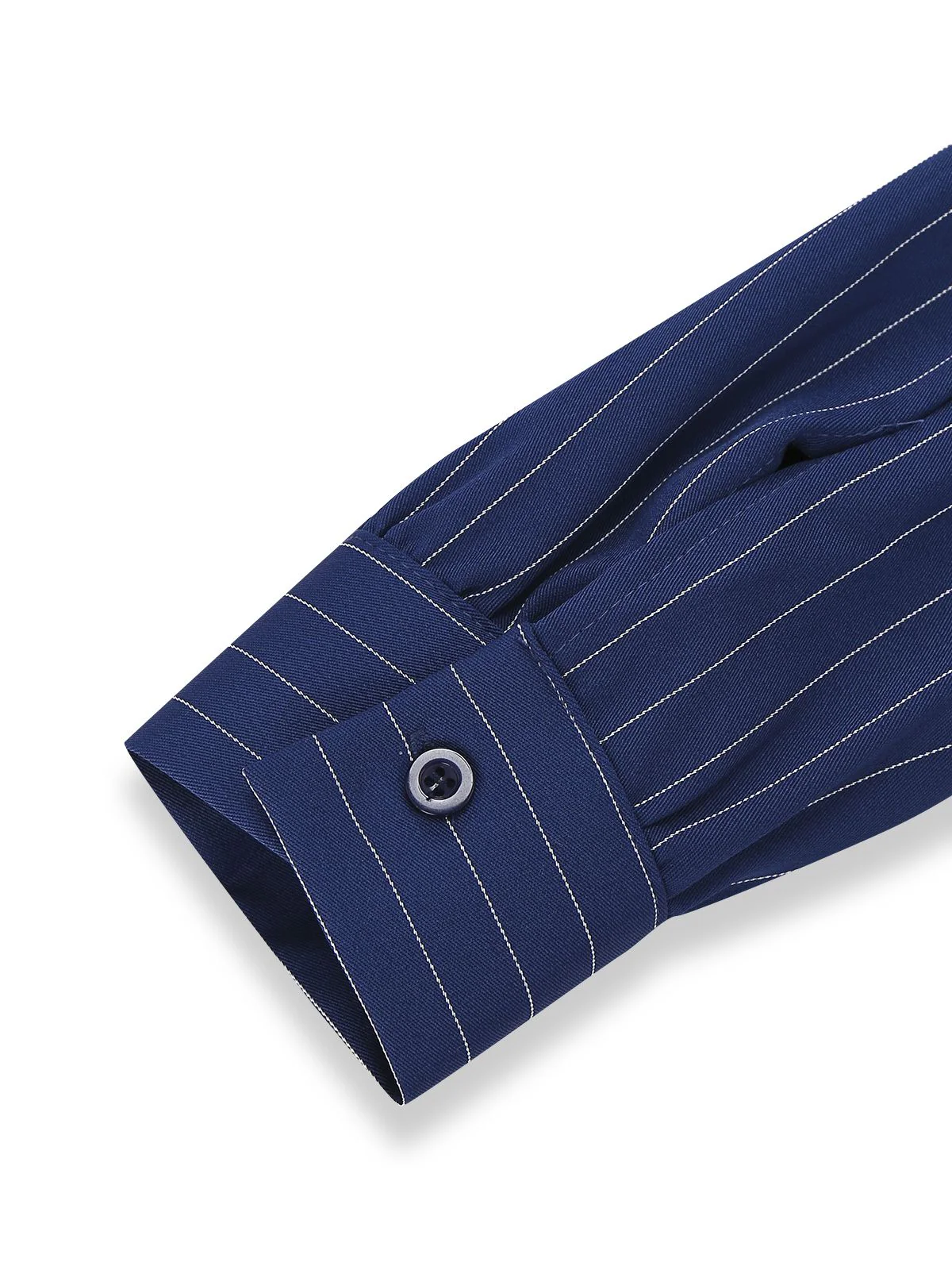 Robe chemise rayée fines bleue col Johnny des années 60 - Image 4