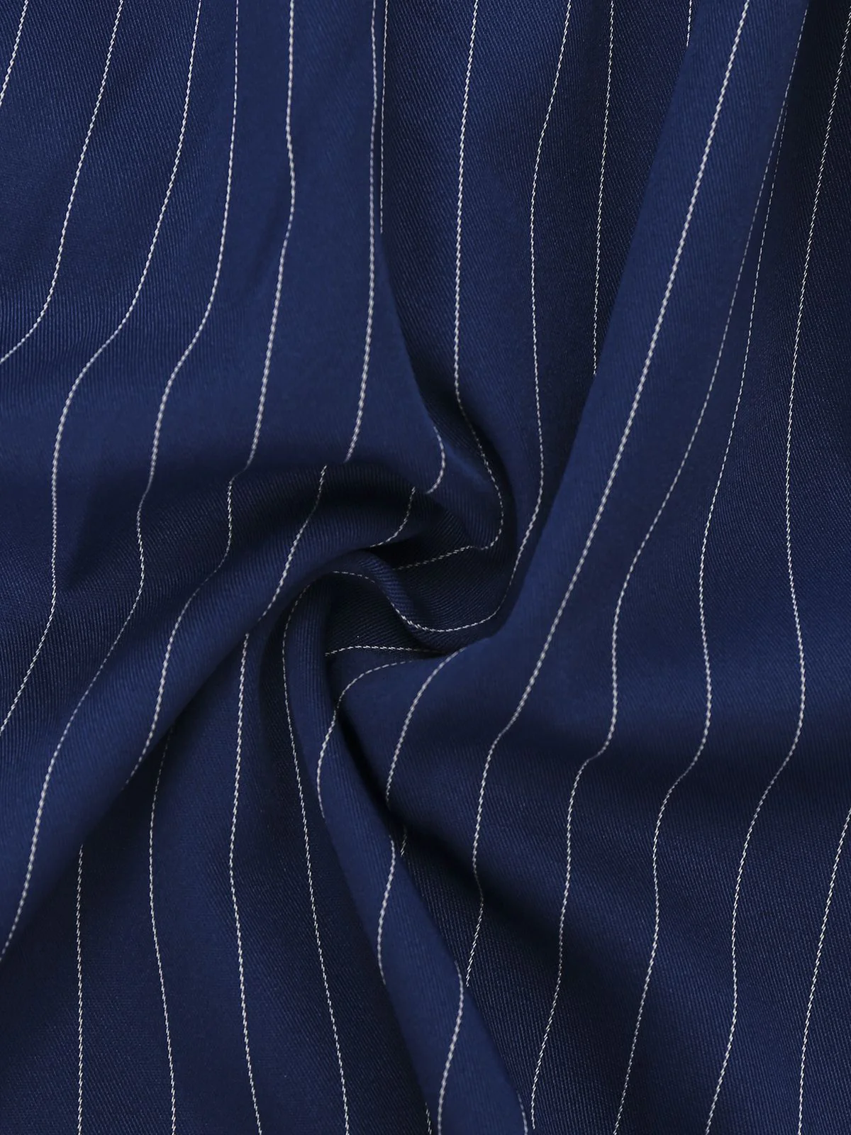 Robe chemise rayée fines bleue col Johnny des années 60 - Image 6