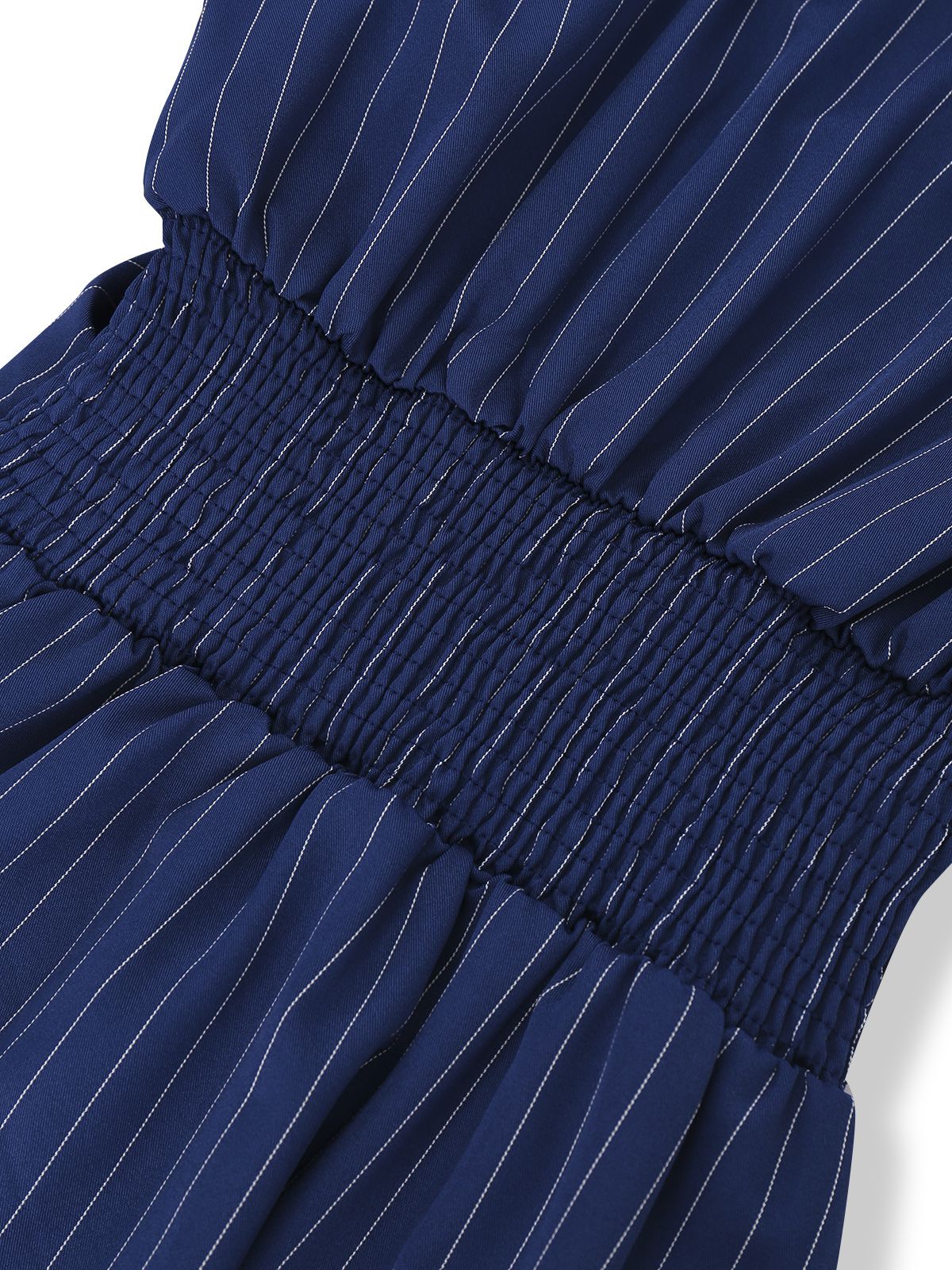 Robe chemise rayée fines bleue col Johnny des années 60 - Image 7
