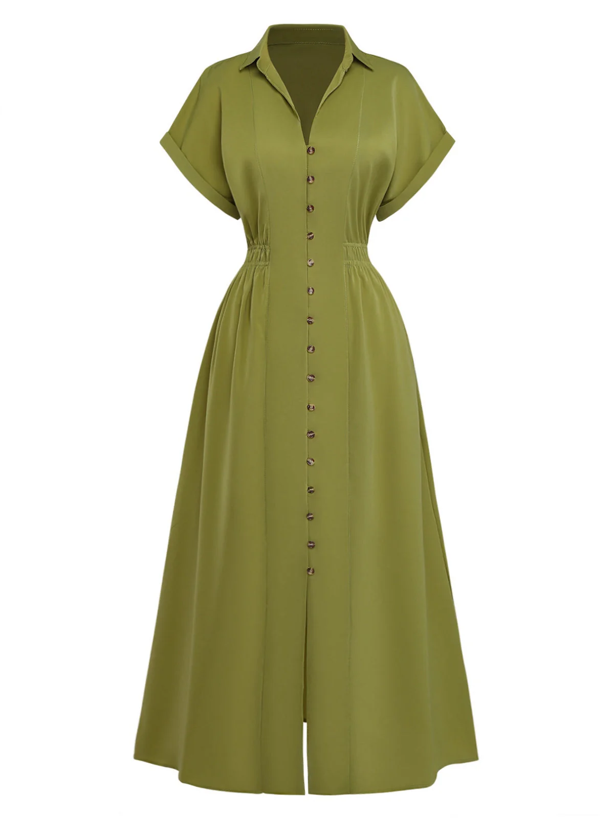 Robe-chemise verte à revers et fente années 1930 - Image 2