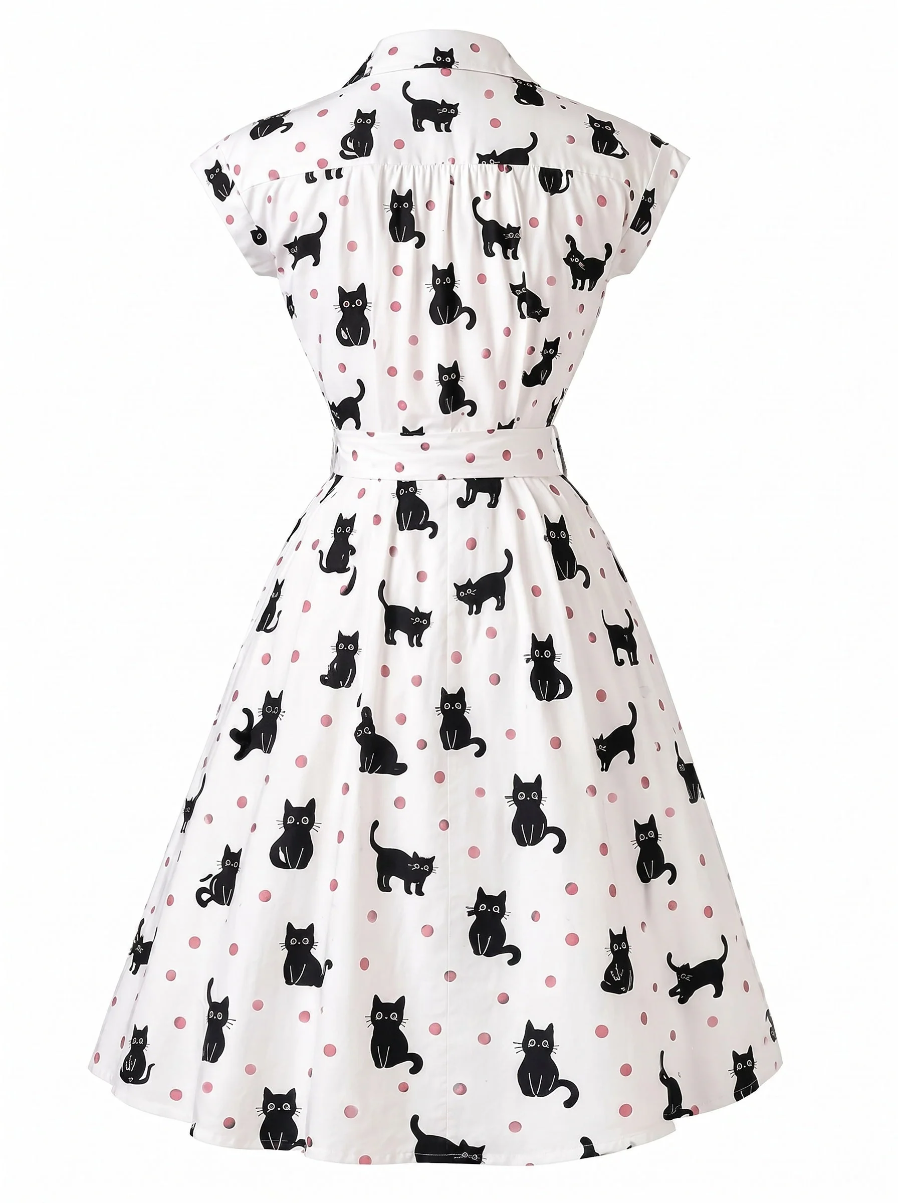 [Prévente] Robe chemisier cintrée motifs chats et pois années 1950 - Image 3