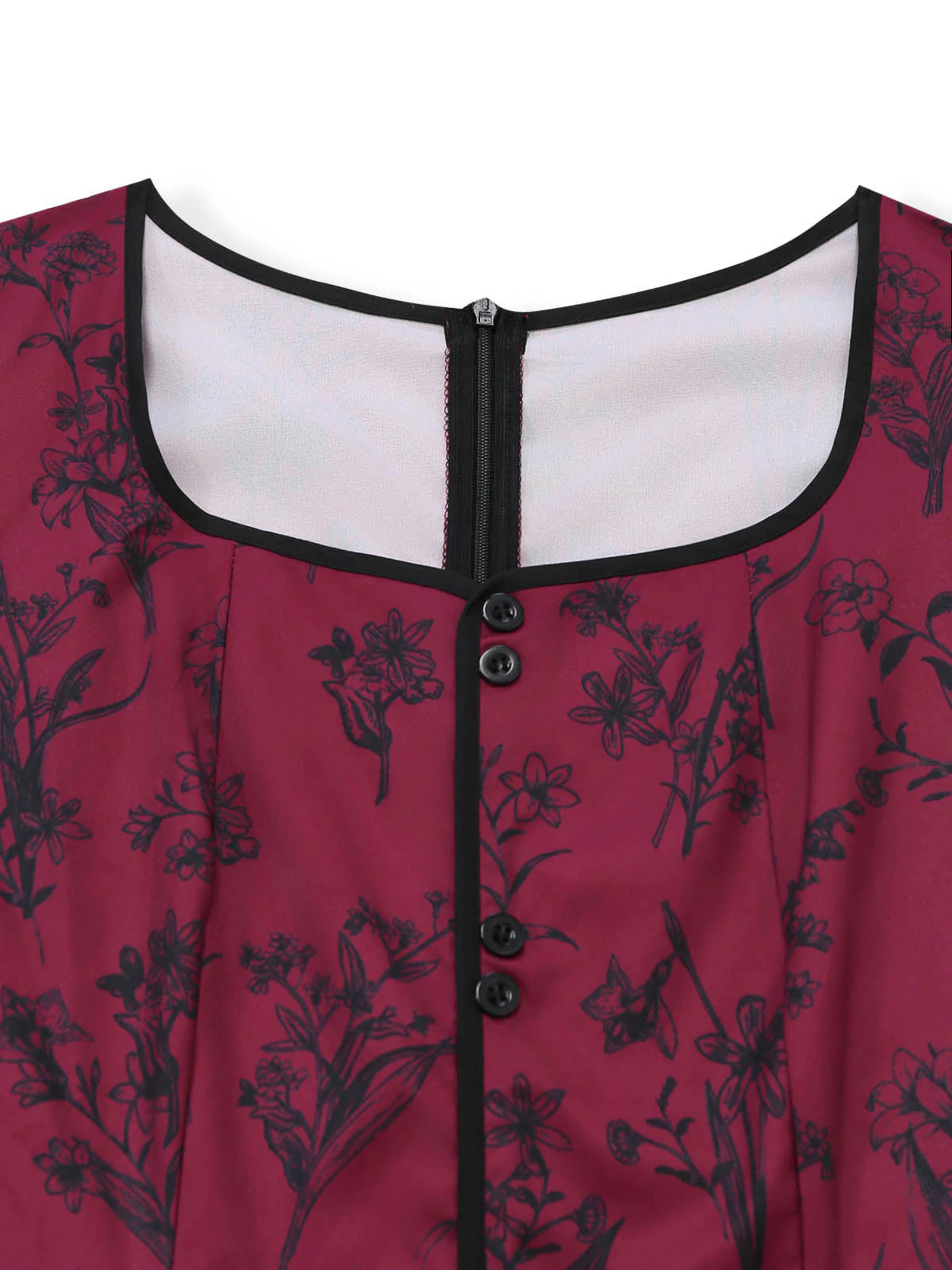 Robe Col Carré Imprimé Floral Bordeaux Années 1940 - Image 4