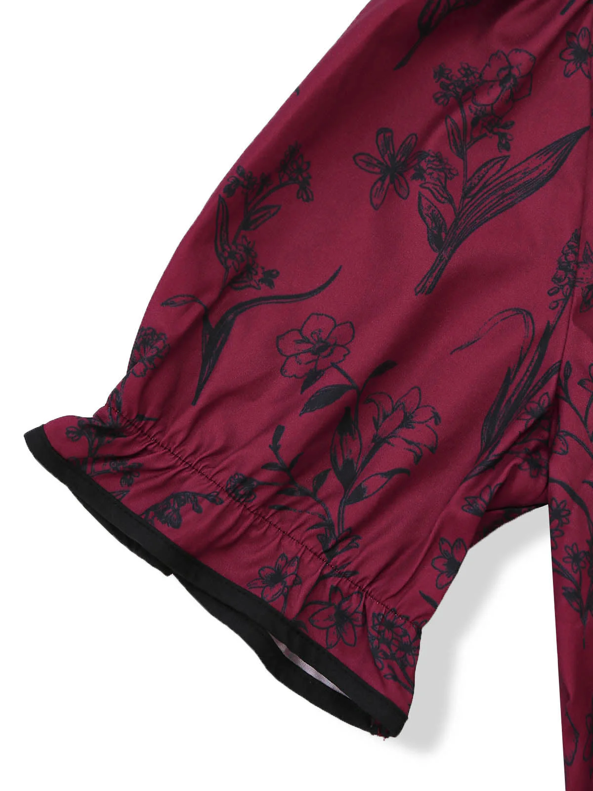 Robe Col Carré Imprimé Floral Bordeaux Années 1940 - Image 5