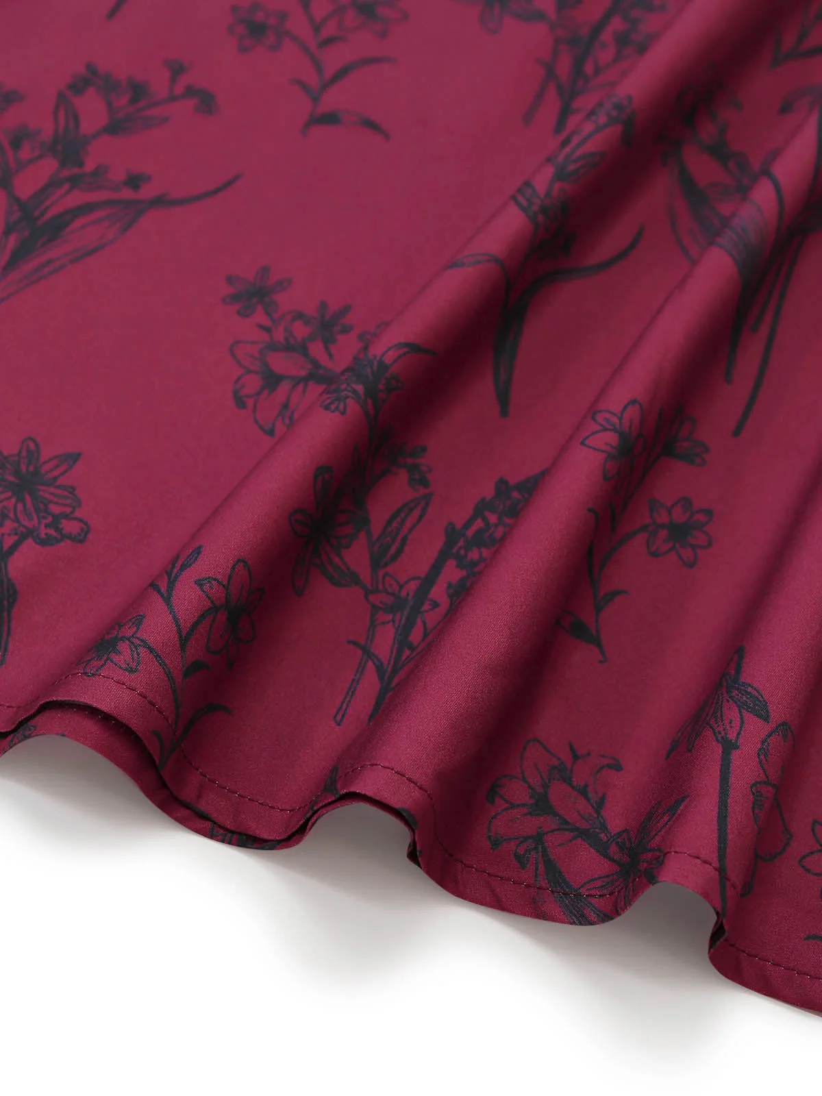 Robe Col Carré Imprimé Floral Bordeaux Années 1940 - Image 6