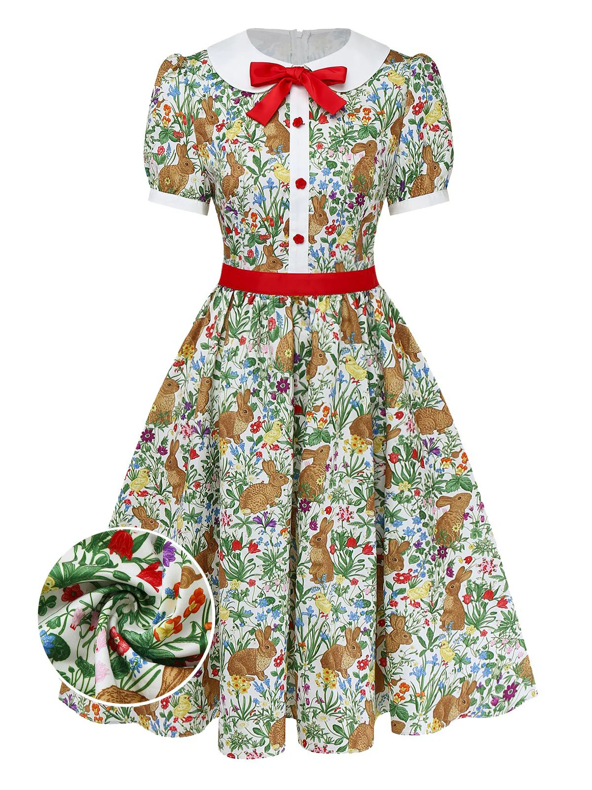 Robe col Claudine boutons floral lapin 1950s