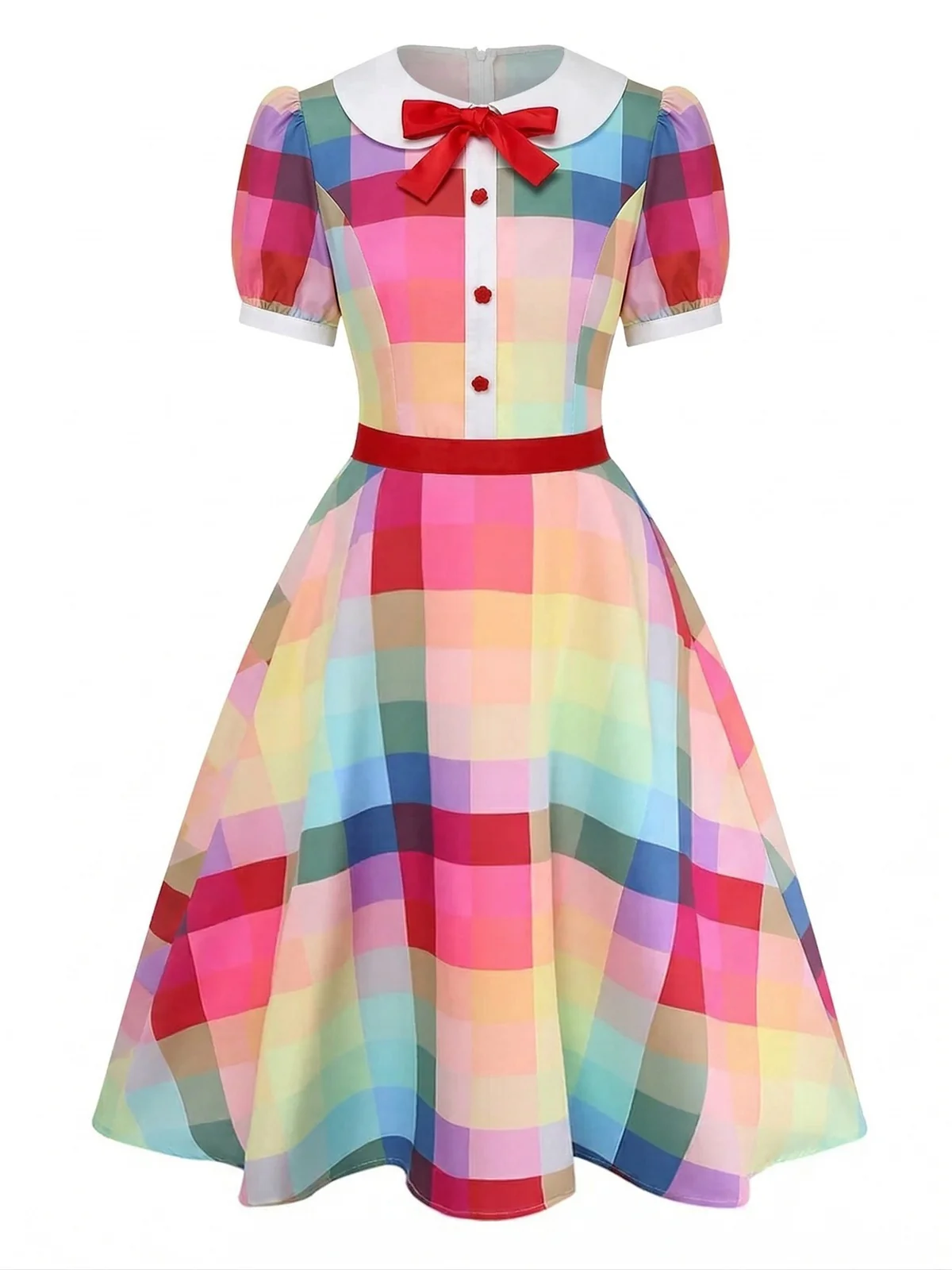 Robe col Claudine boutons floral lapin 1950s - Image 10