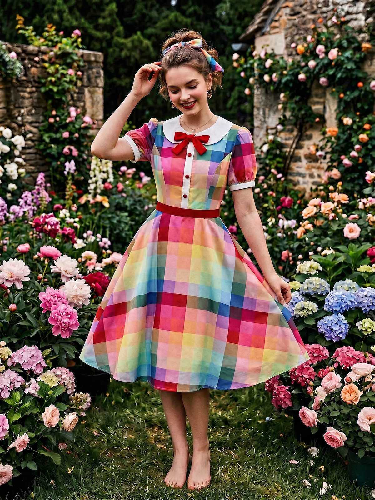 Robe col Claudine boutons floral lapin 1950s - Image 11