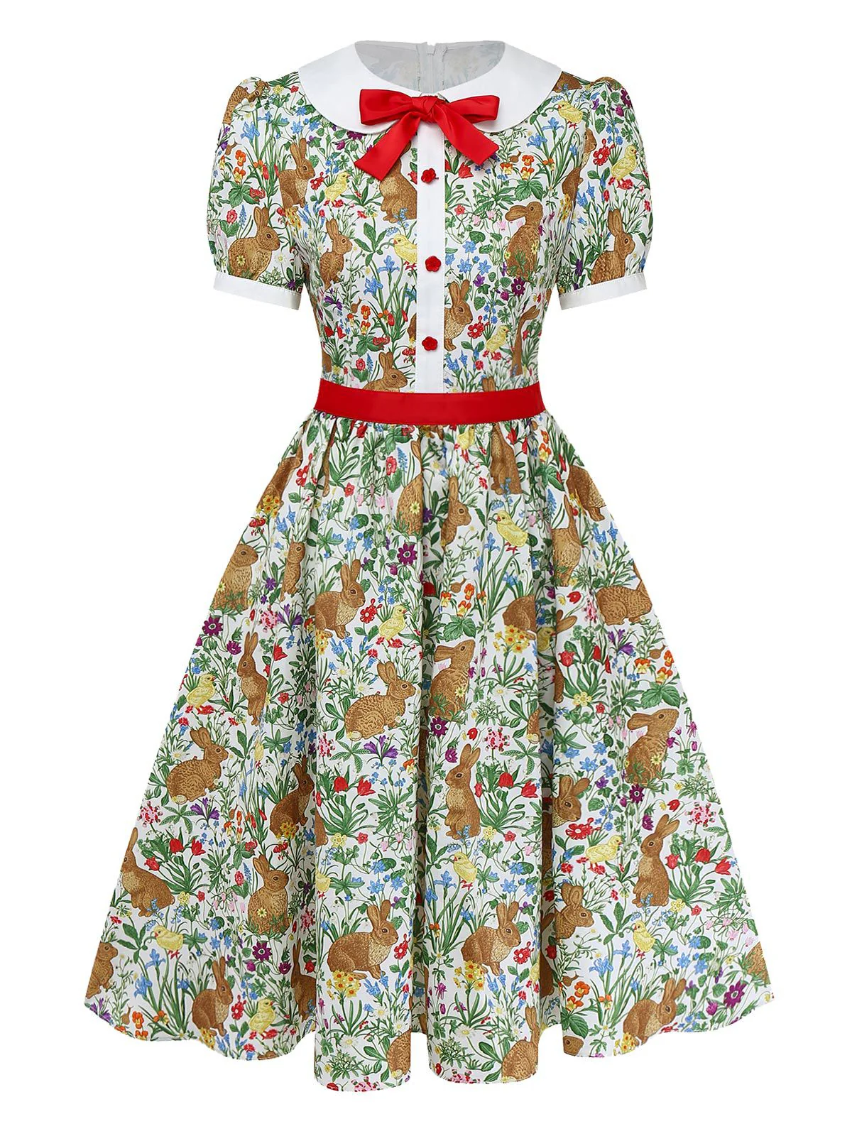 Robe col Claudine boutons floral lapin 1950s - Image 2