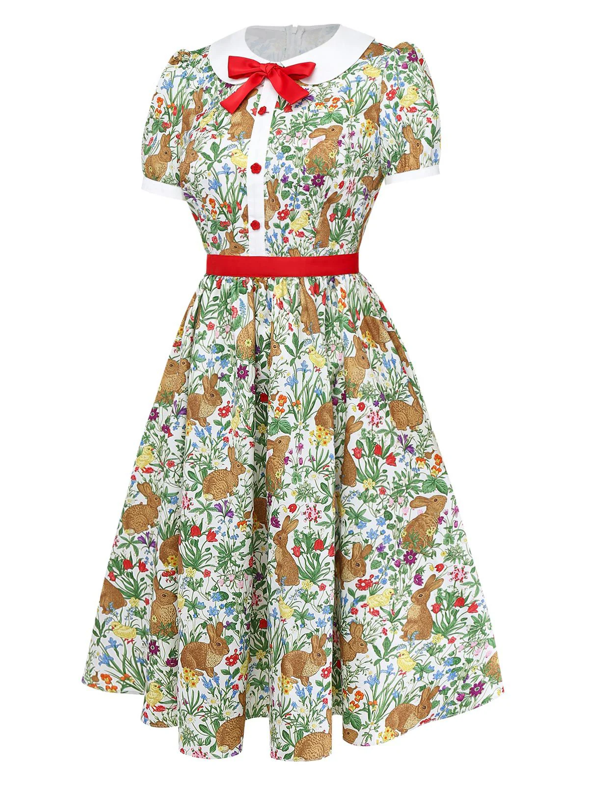 Robe col Claudine boutons floral lapin 1950s - Image 4