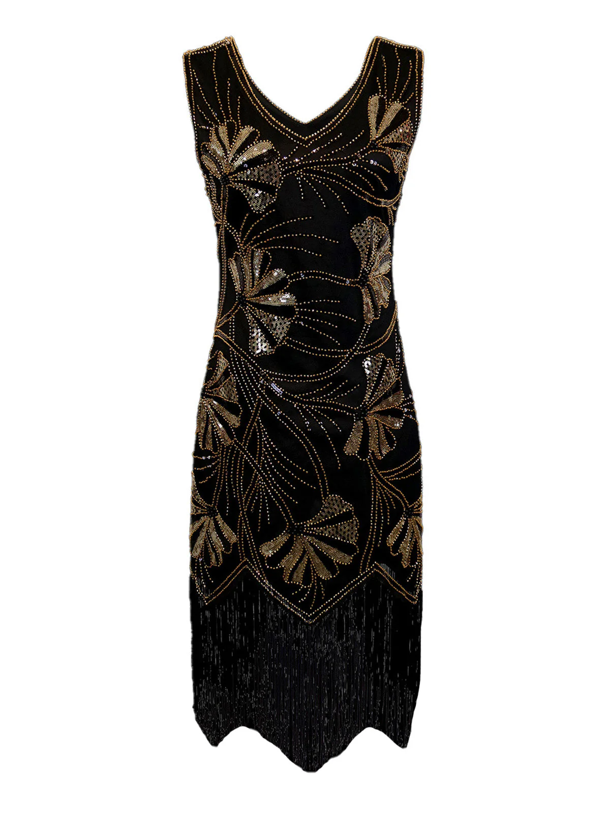 Robe col en V et perles pailletées des années 1920