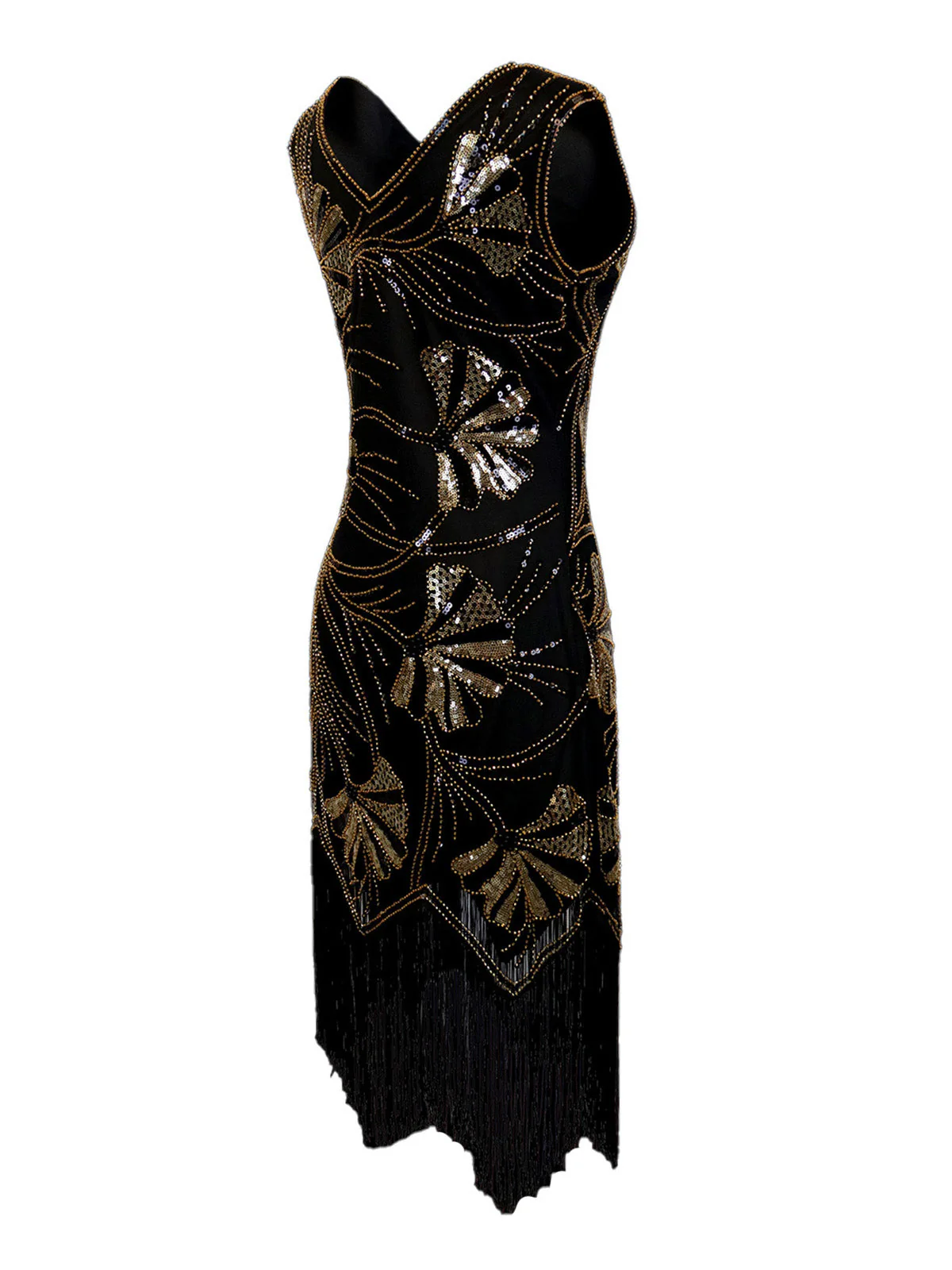 Robe col en V et perles pailletées des années 1920 - Image 3