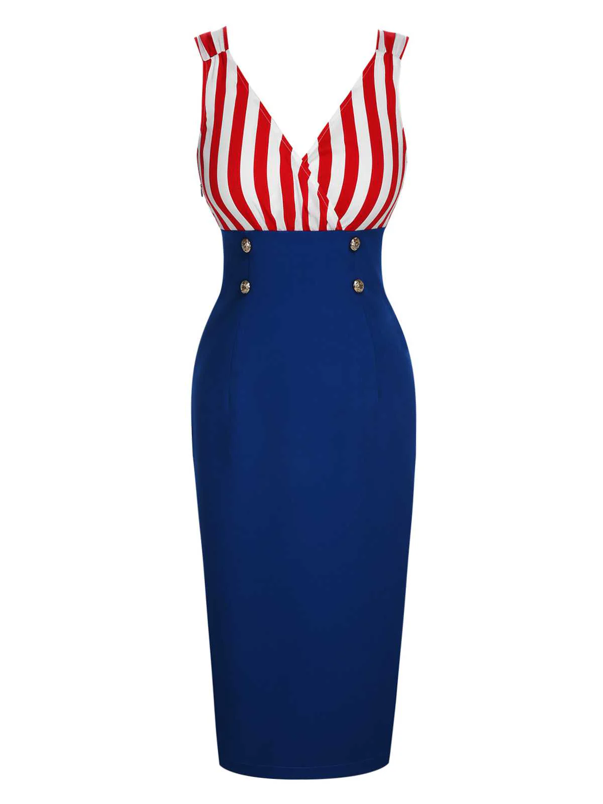 Robe à col en V à rayures contrastées rouge et bleu des années 1960 - Image 2