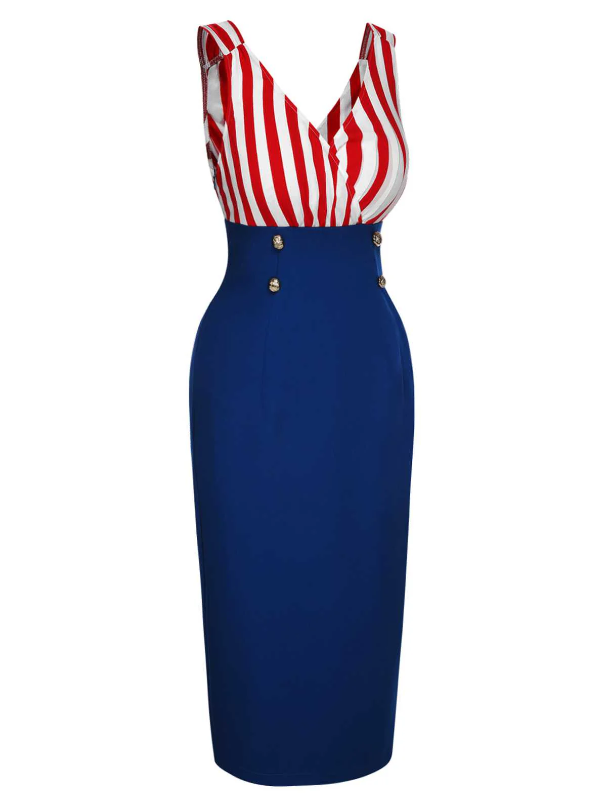 Robe à col en V à rayures contrastées rouge et bleu des années 1960 - Image 3