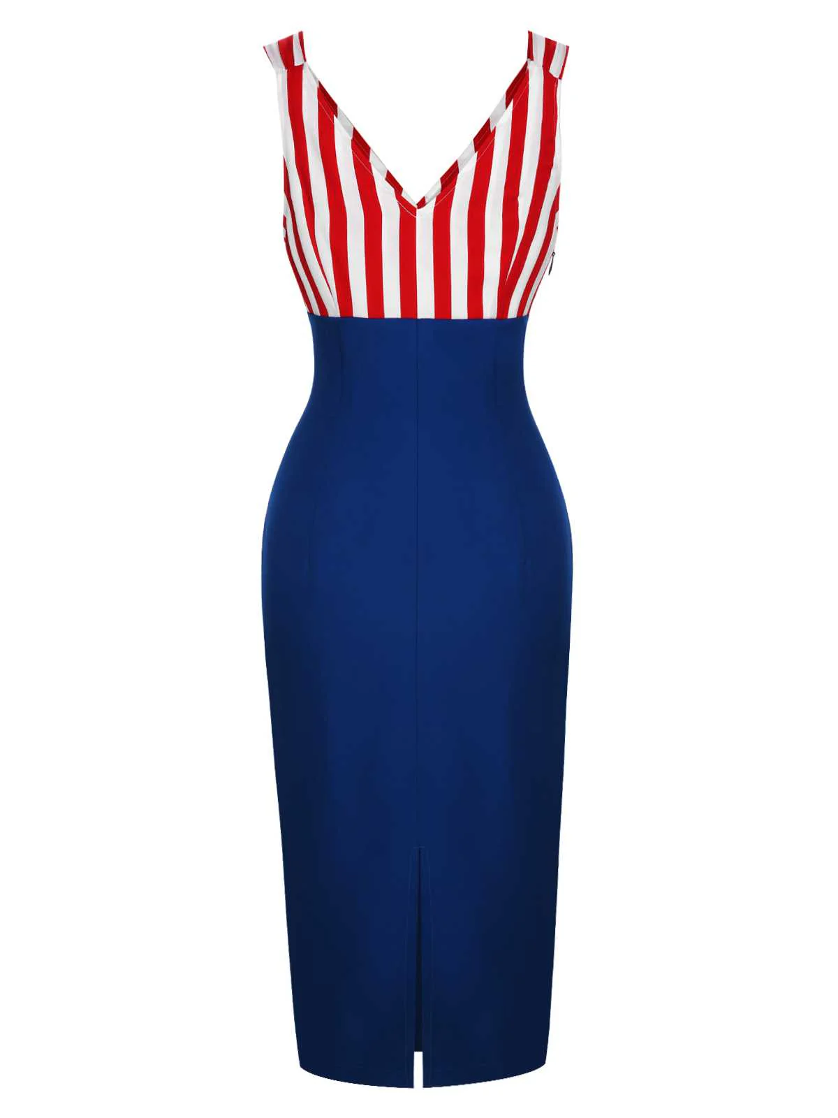 Robe à col en V à rayures contrastées rouge et bleu des années 1960 - Image 4