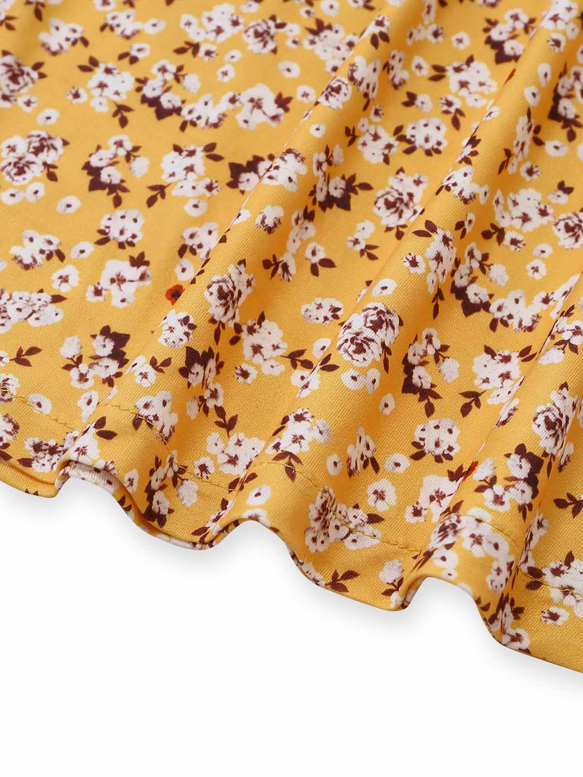 Robe Col Licou Petites Fleurs Froncé Taille Jaune Années 1950 - Image 5