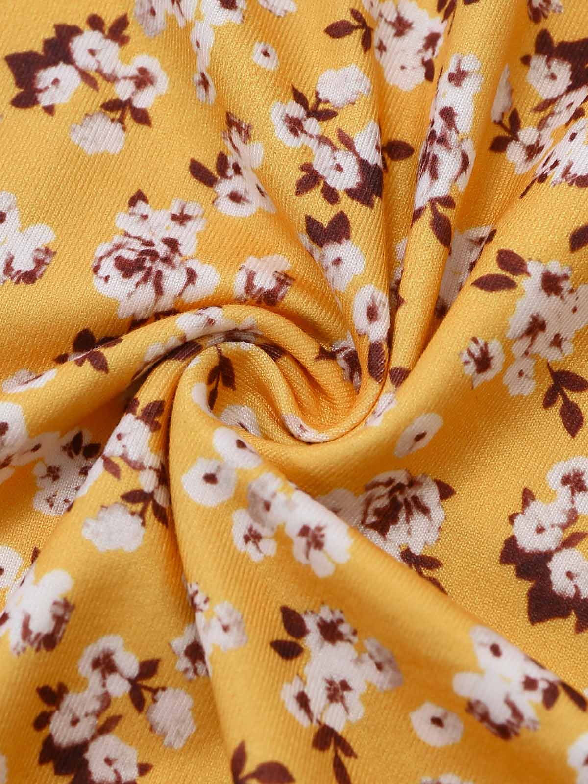 Robe Col Licou Petites Fleurs Froncé Taille Jaune Années 1950 - Image 7