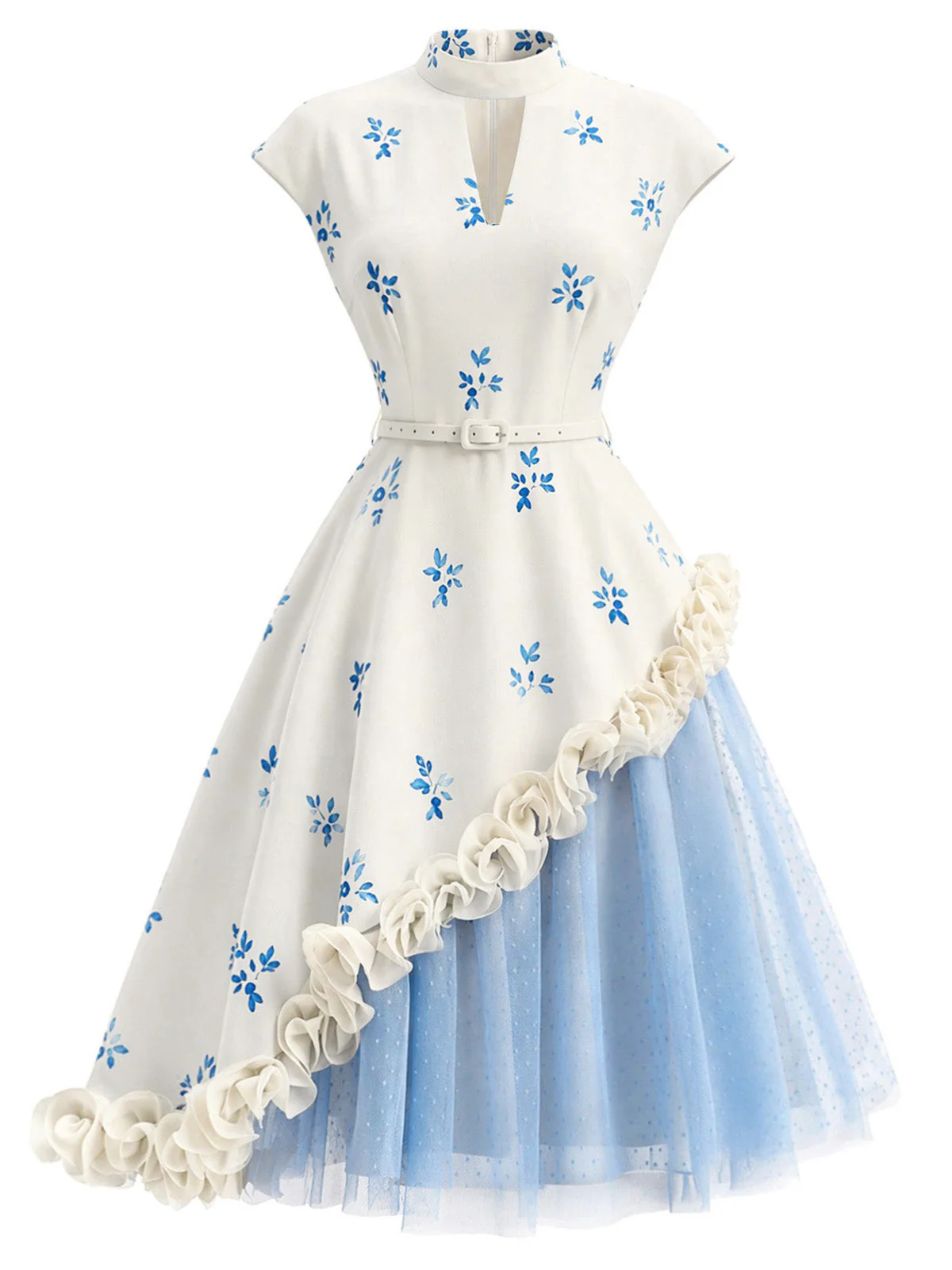 [Prévente] Robe Col Montant Rose Tulle Bleu Années 50 - Image 2