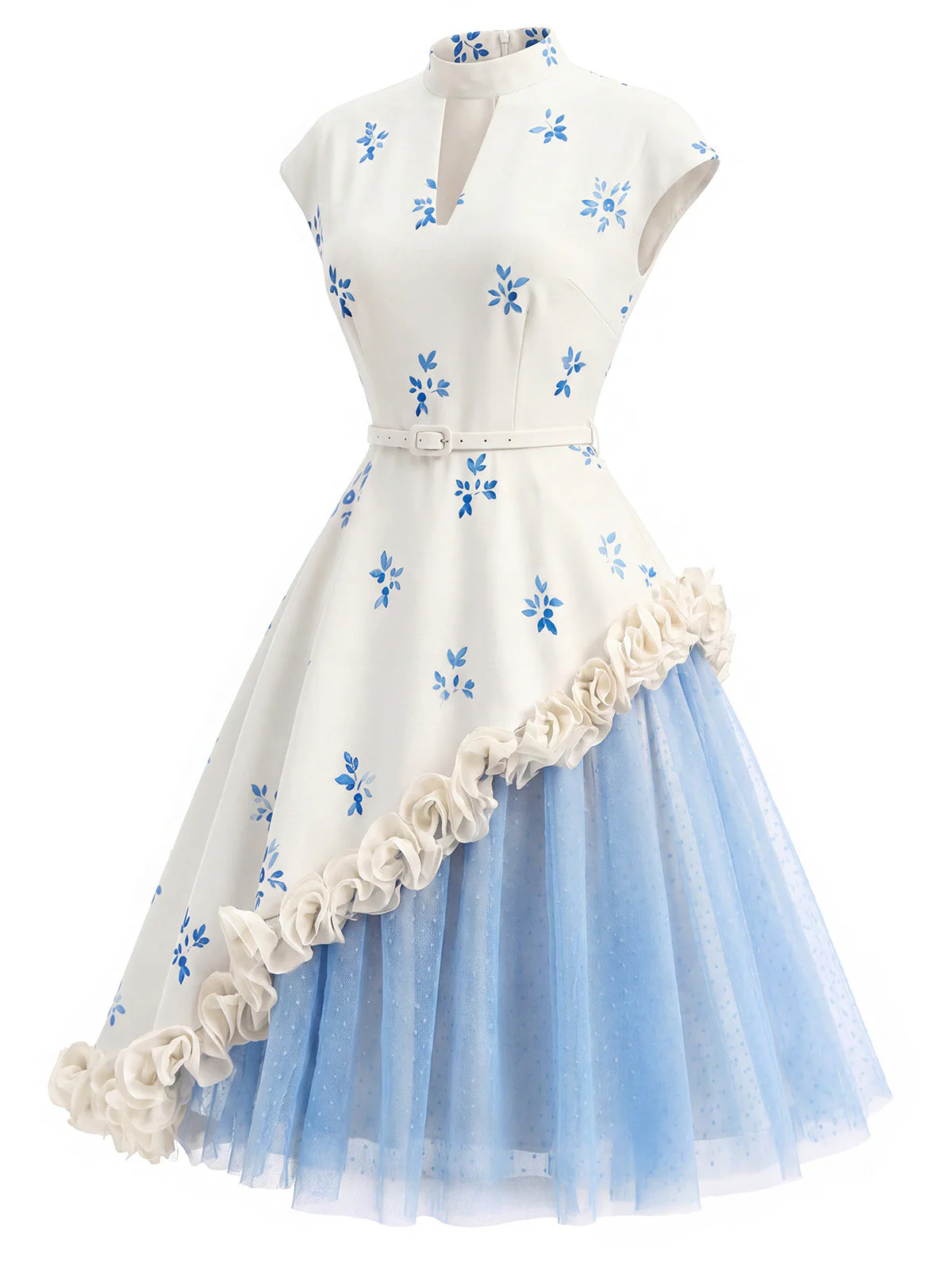 [Prévente] Robe Col Montant Rose Tulle Bleu Années 50 - Image 3