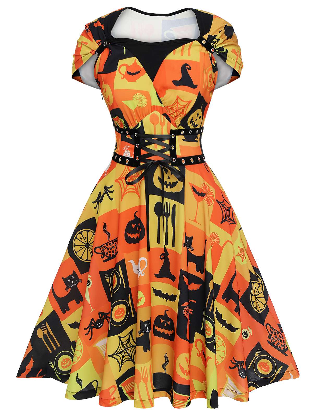 Robe col reine à lacets pour Halloween des années 1950
