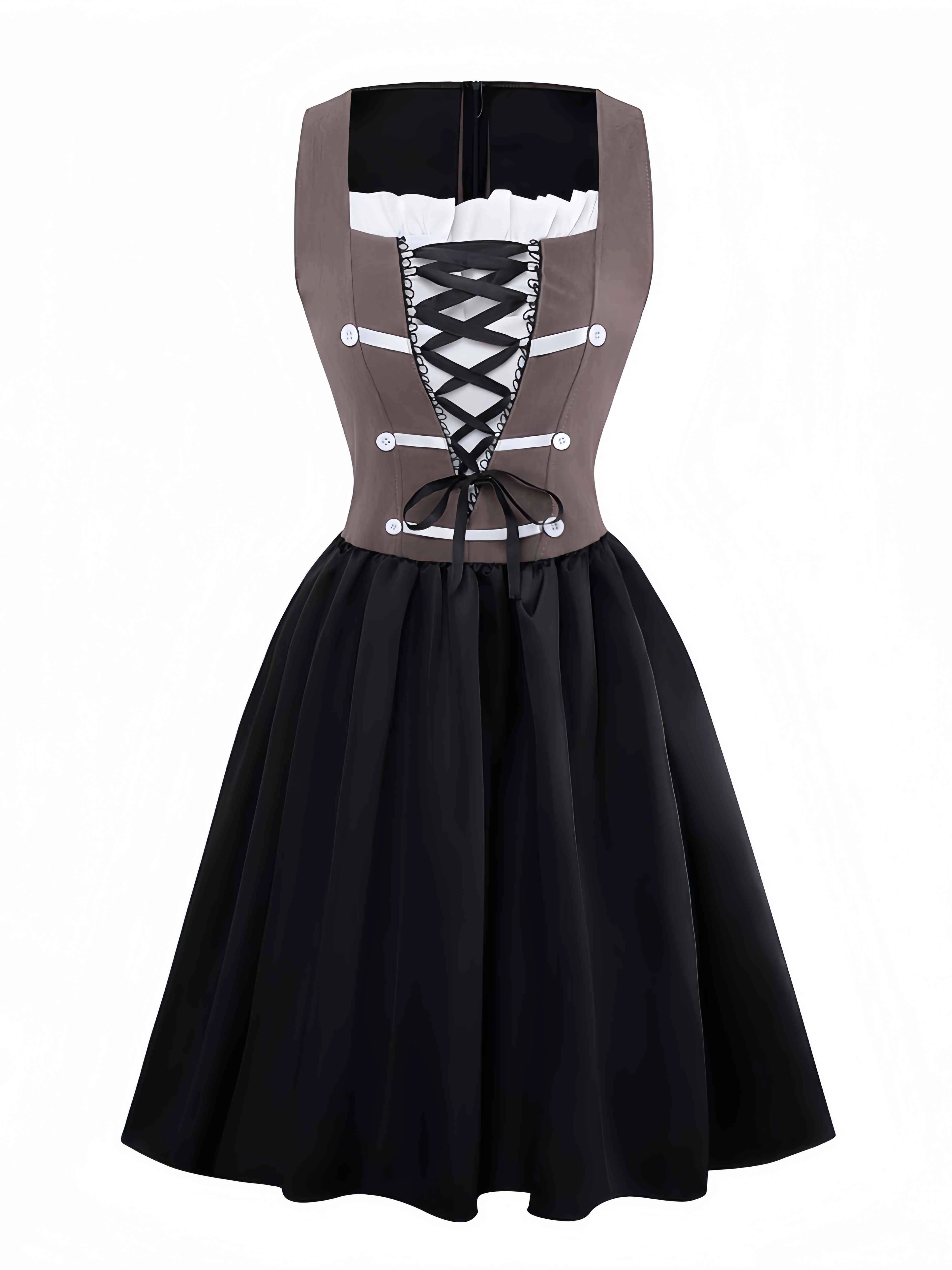 Robe corset marron style pirate et col carré années 1960