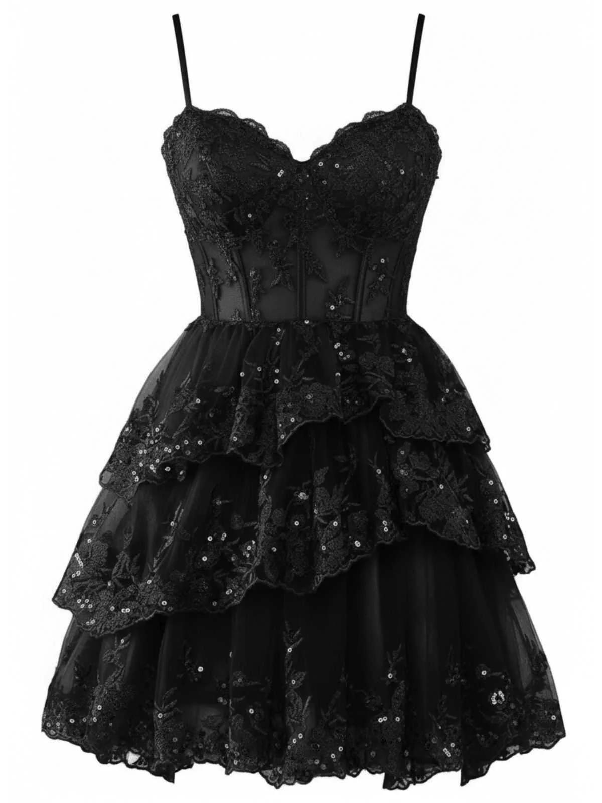 Robe corset tulle volants sequins 1980s - Image 8